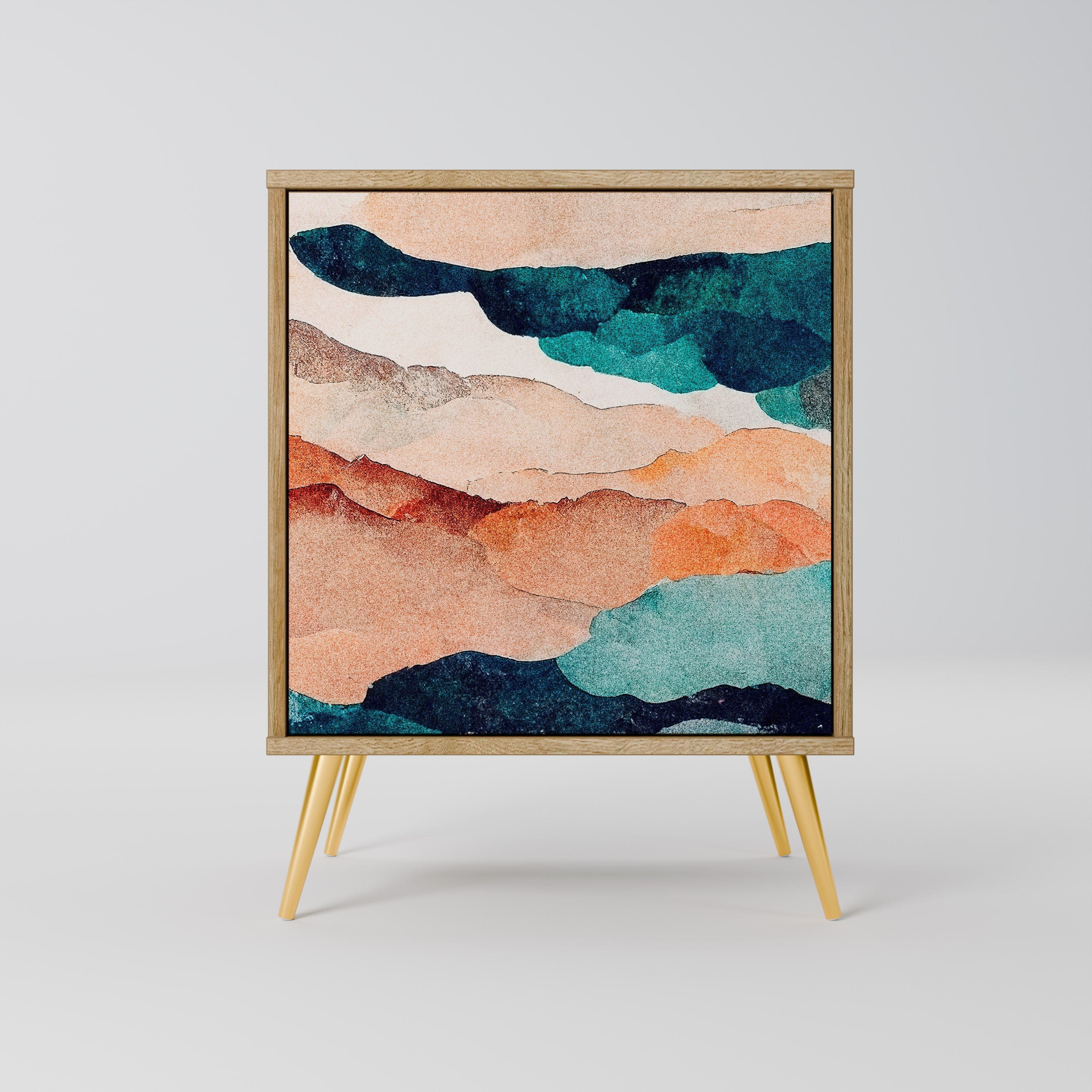 ABSTRACT LANDSCAPE Aparador de 1 Porta em Efeito Carvalho