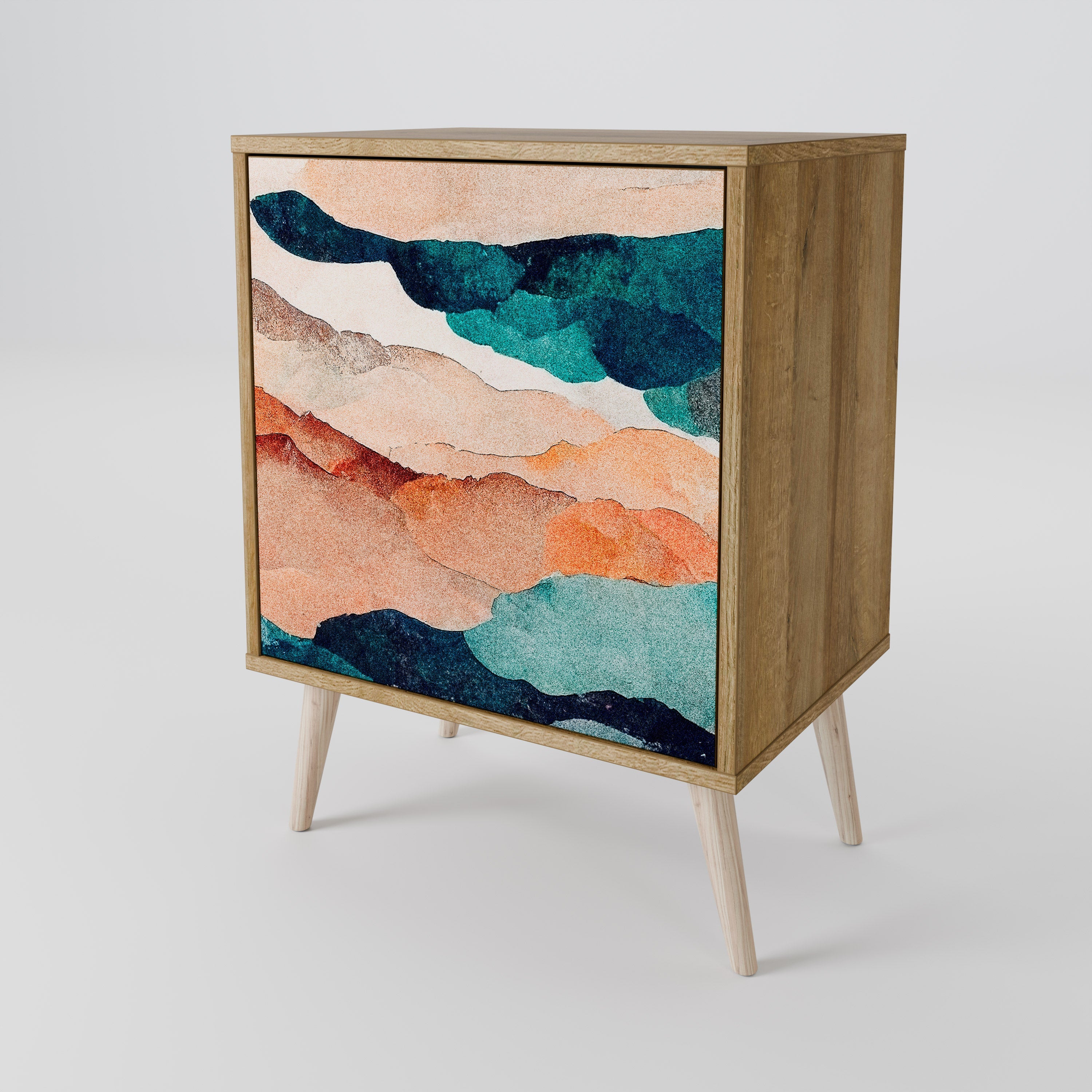 ABSTRACT LANDSCAPE Aparador de 1 Porta em Efeito Carvalho