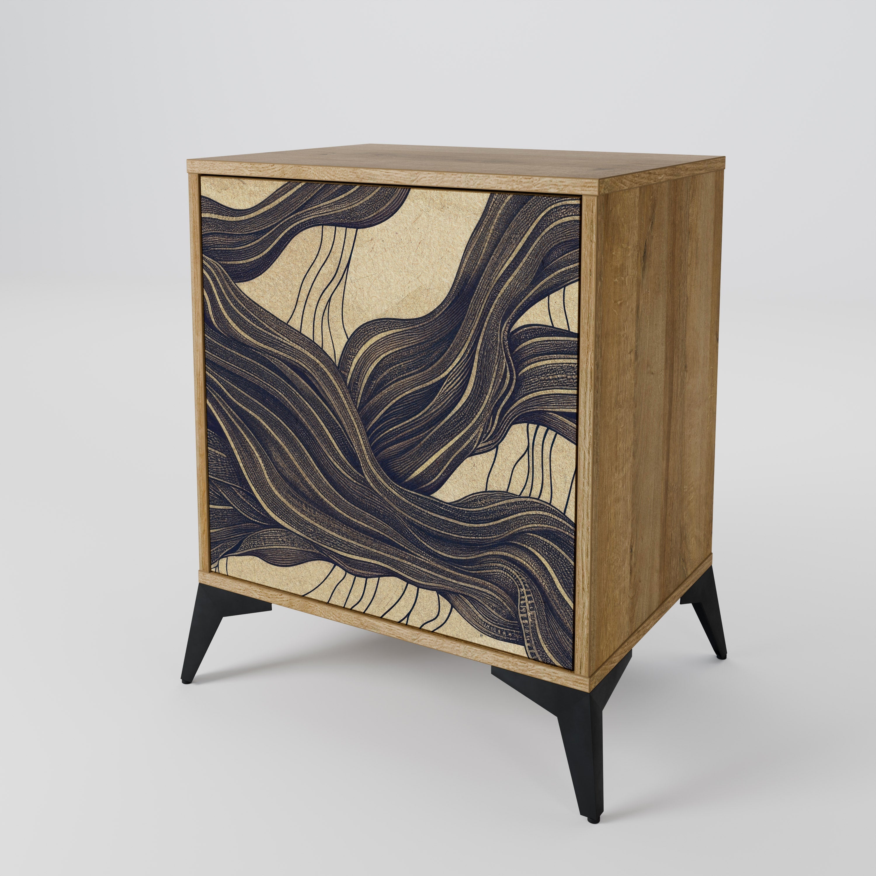 UNIFIED FRAGMENTS Aparador de 1 Porta em Efeito Carvalho