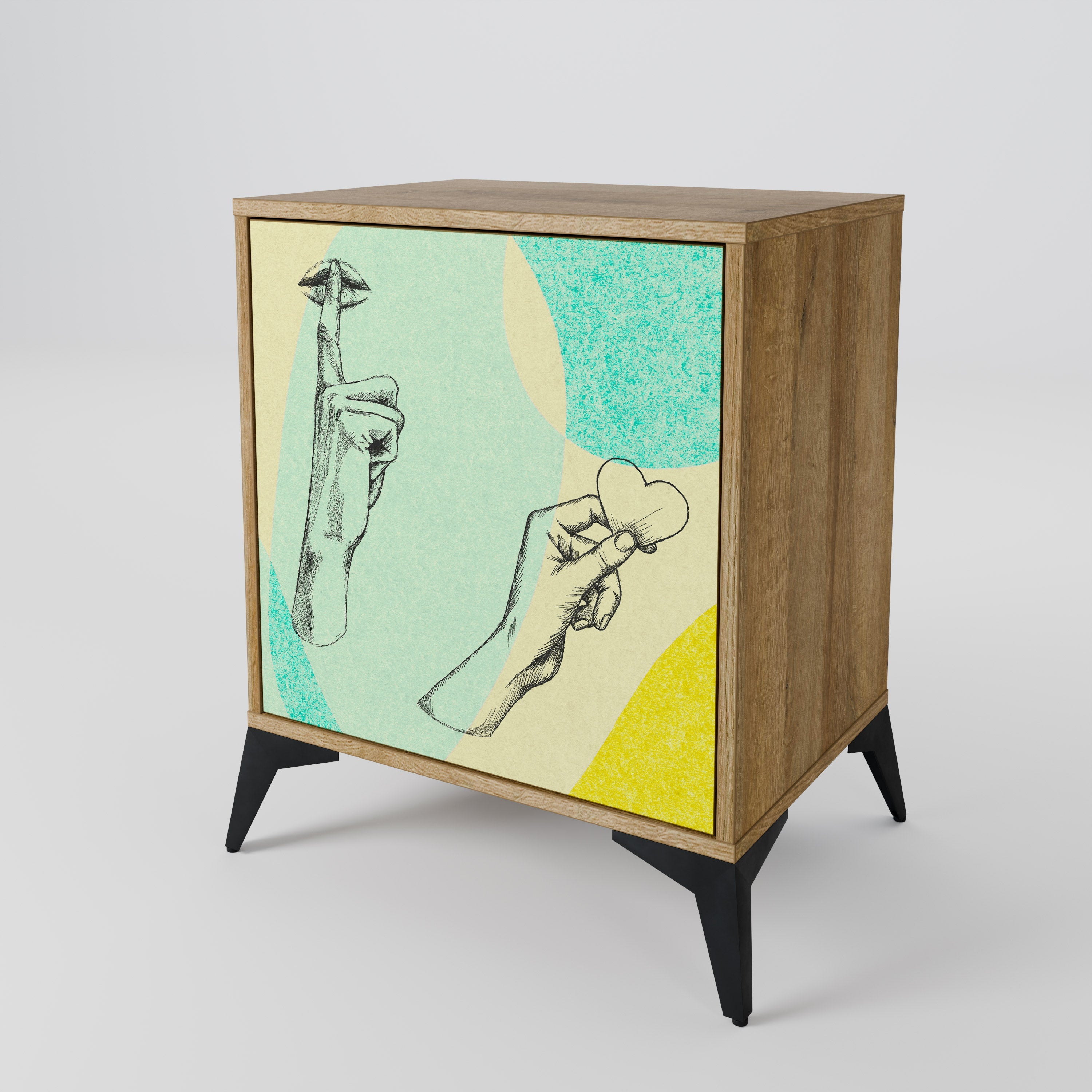 BODY LANGUAGE Aparador de 1 Porta em Efeito Carvalho