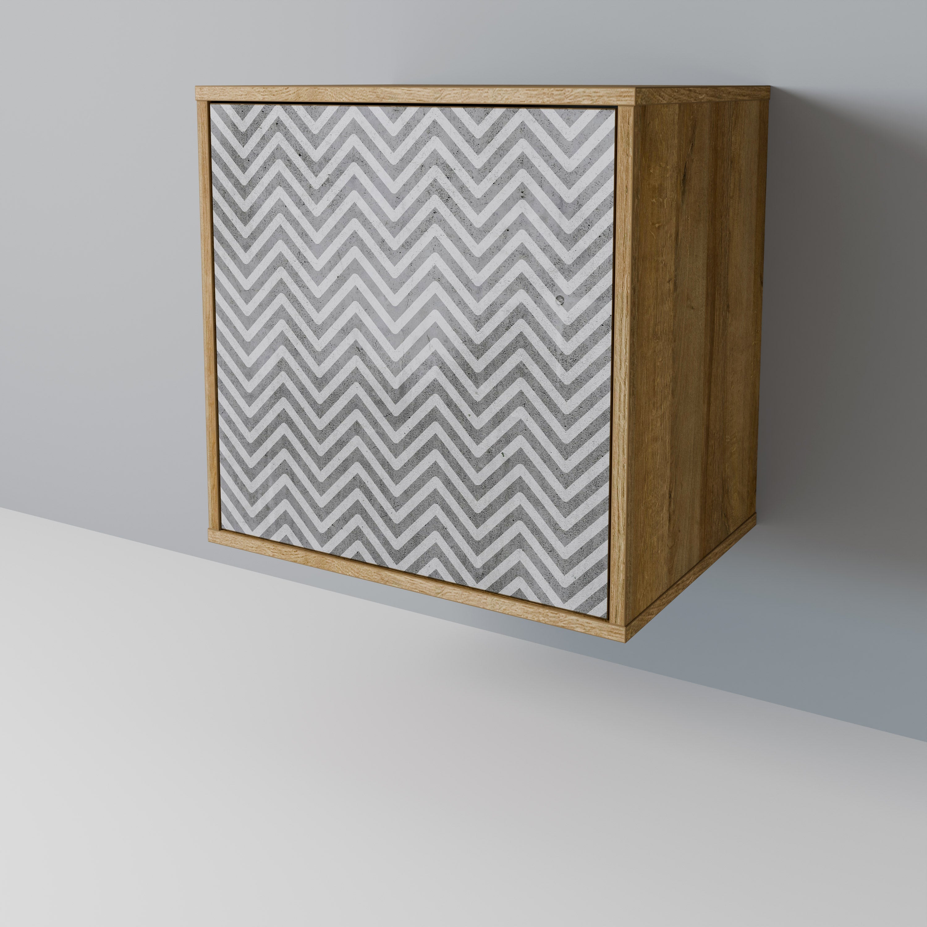 CONCRETE ZIG ZAG 1-Door Sideboard in Oak Effect
