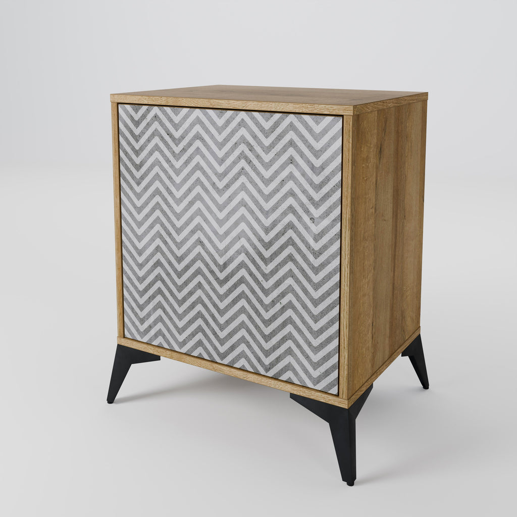 CONCRETE ZIG ZAG 1-Door Sideboard in Oak Effect