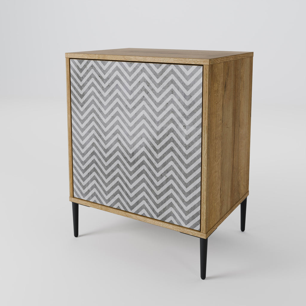 CONCRETE ZIG ZAG 1-Door Sideboard in Oak Effect