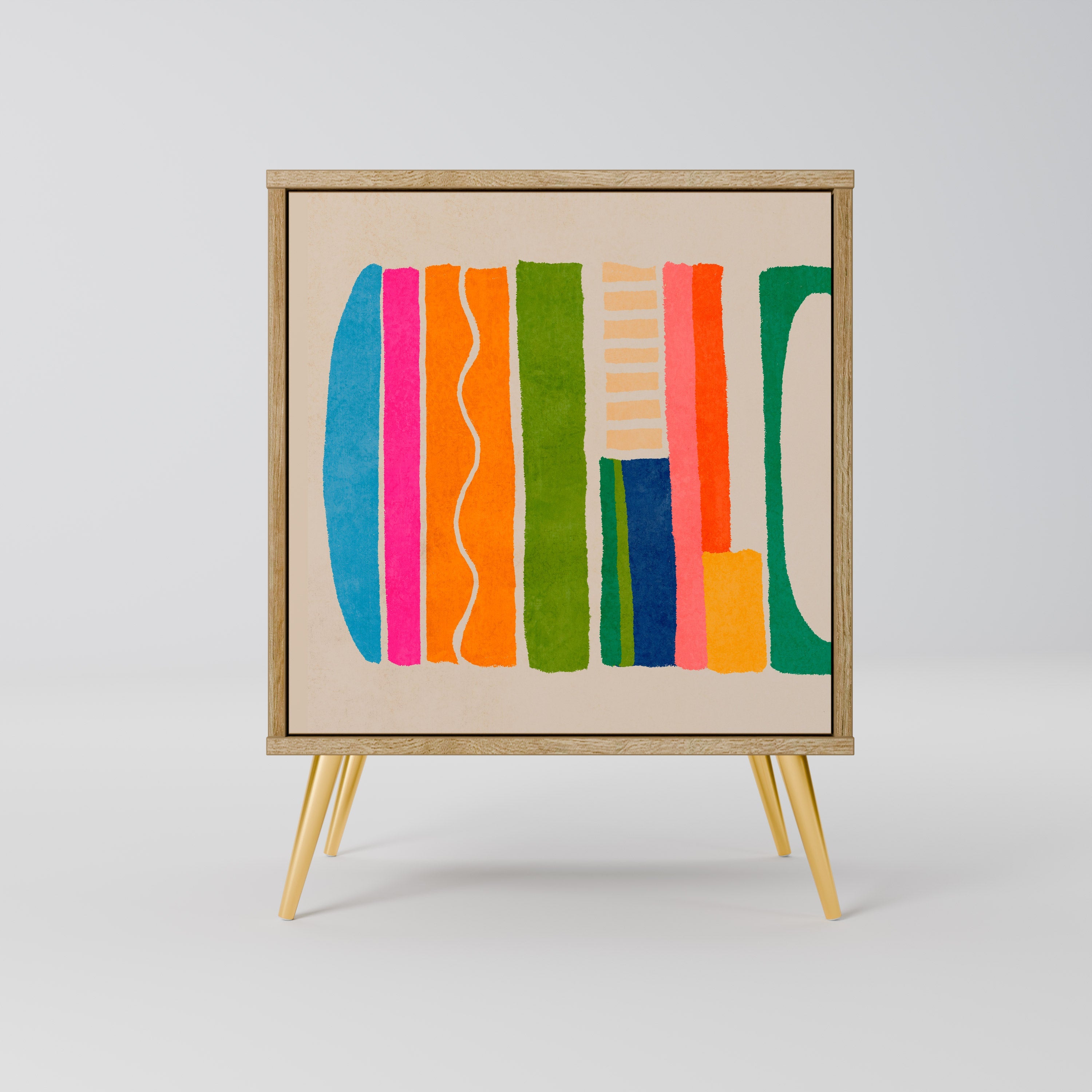 GEOMETRIC SHINE Aparador de 1 Porta em Efeito Carvalho