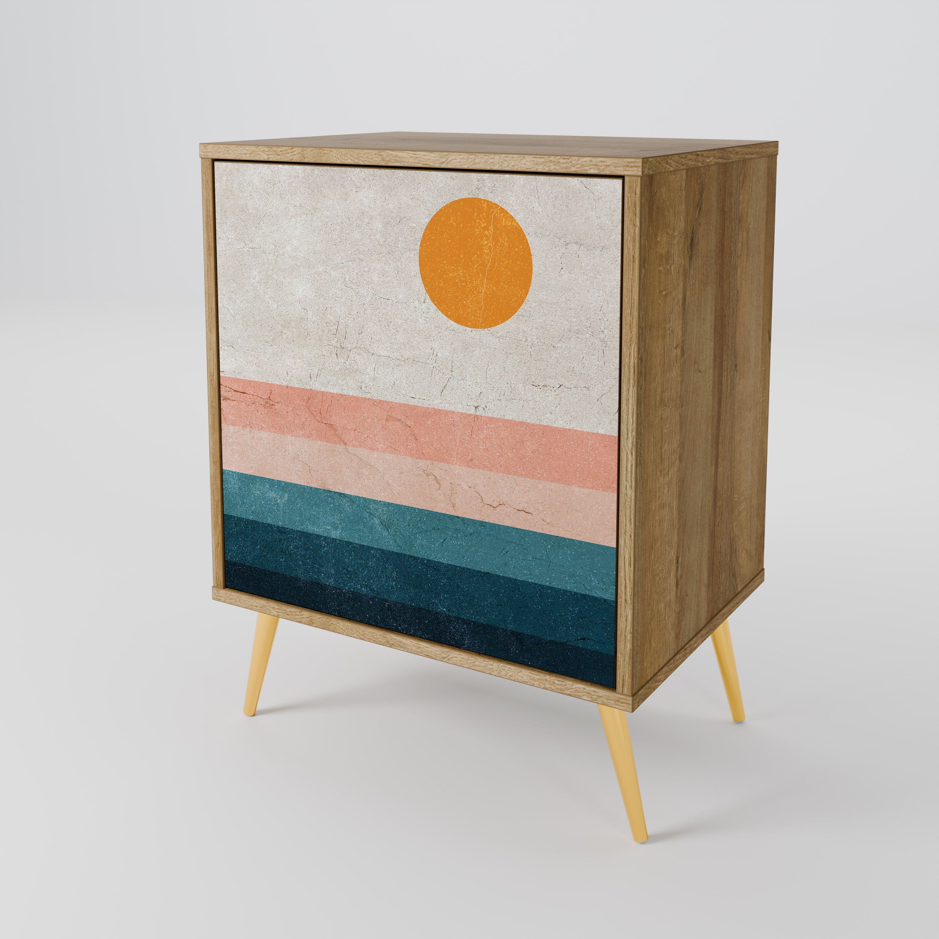 TWO HALVES Aparador de 1 Porta em Efeito Carvalho