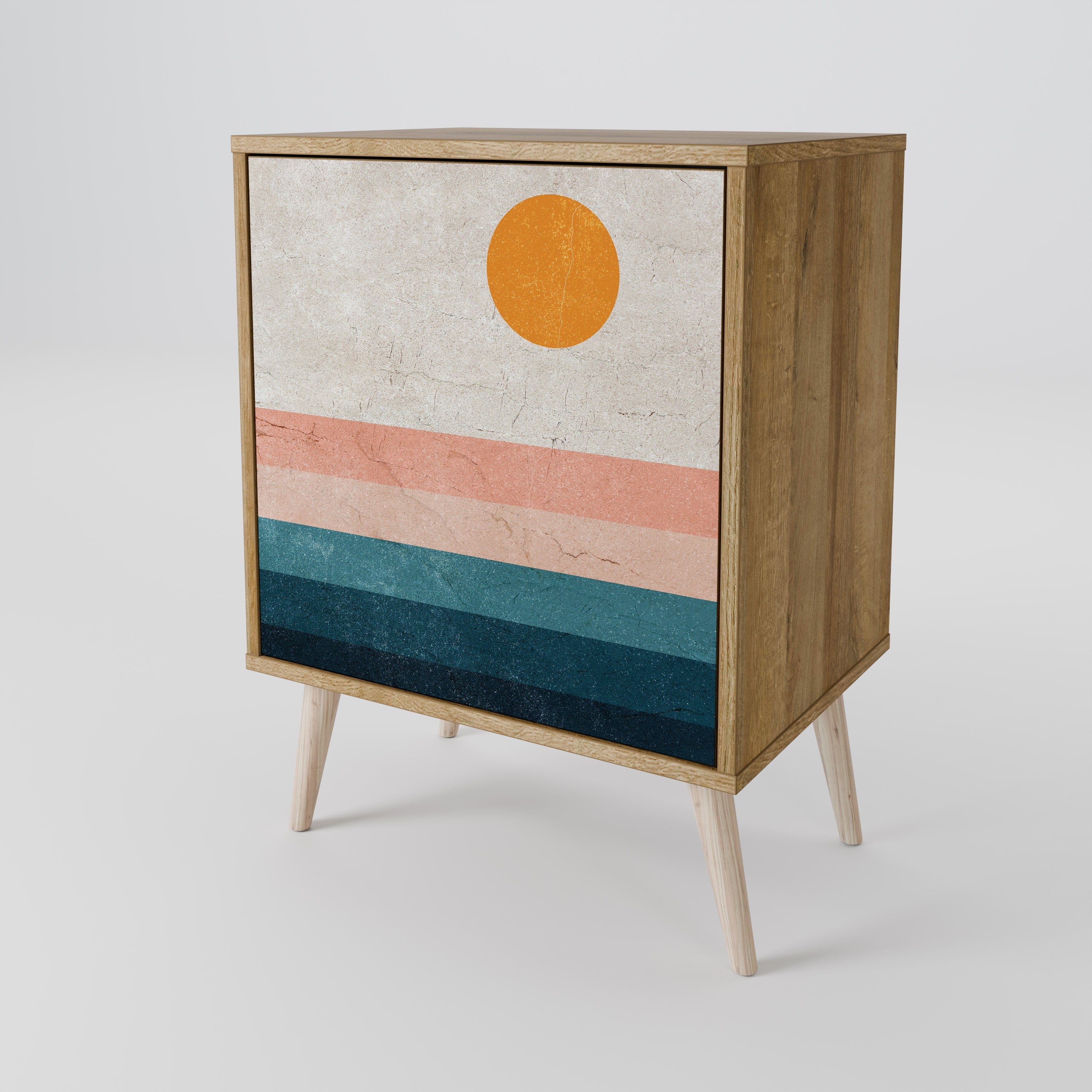 TWO HALVES Aparador de 1 Porta em Efeito Carvalho