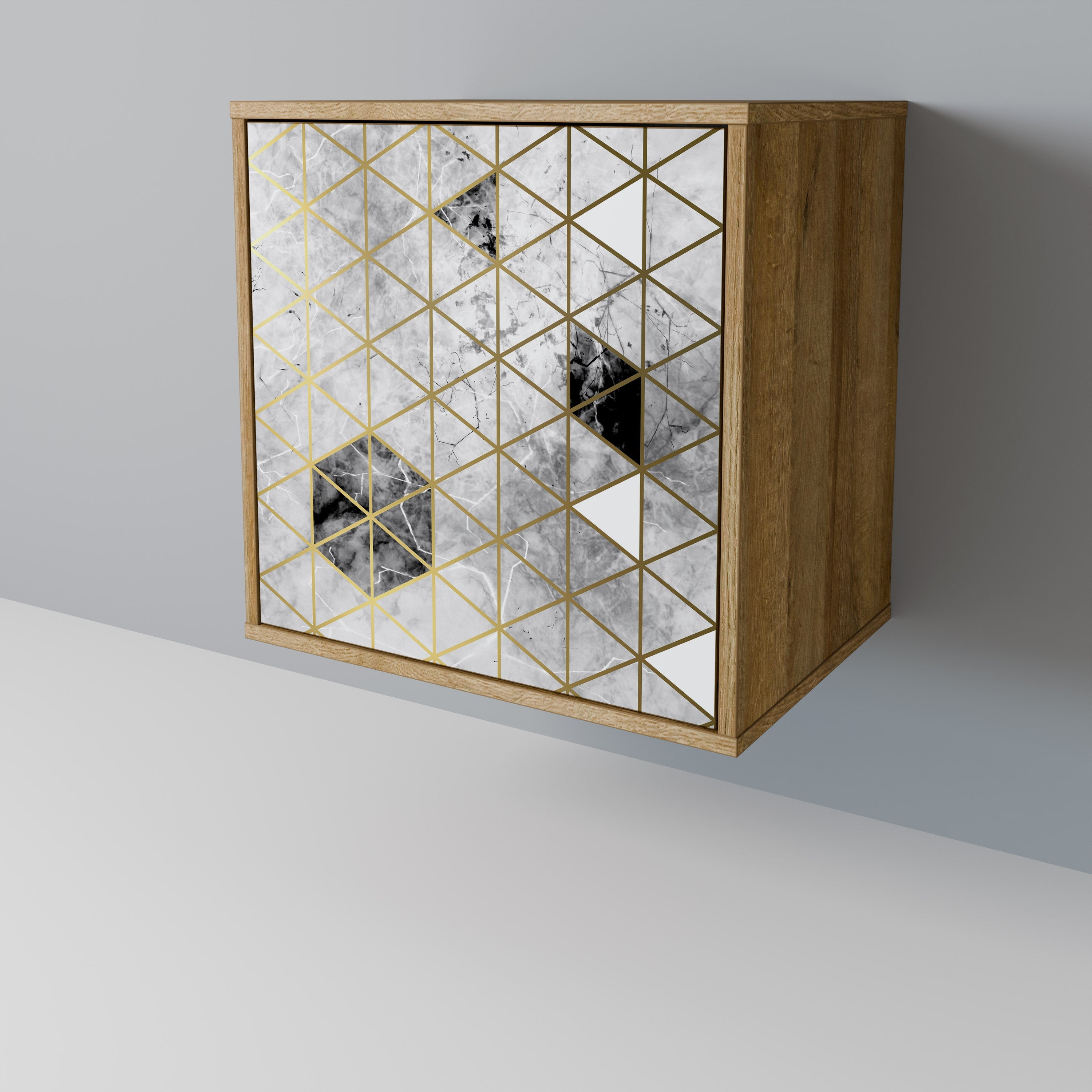 ASHEN ARIA Aparador de 1 Porta em Efeito Carvalho