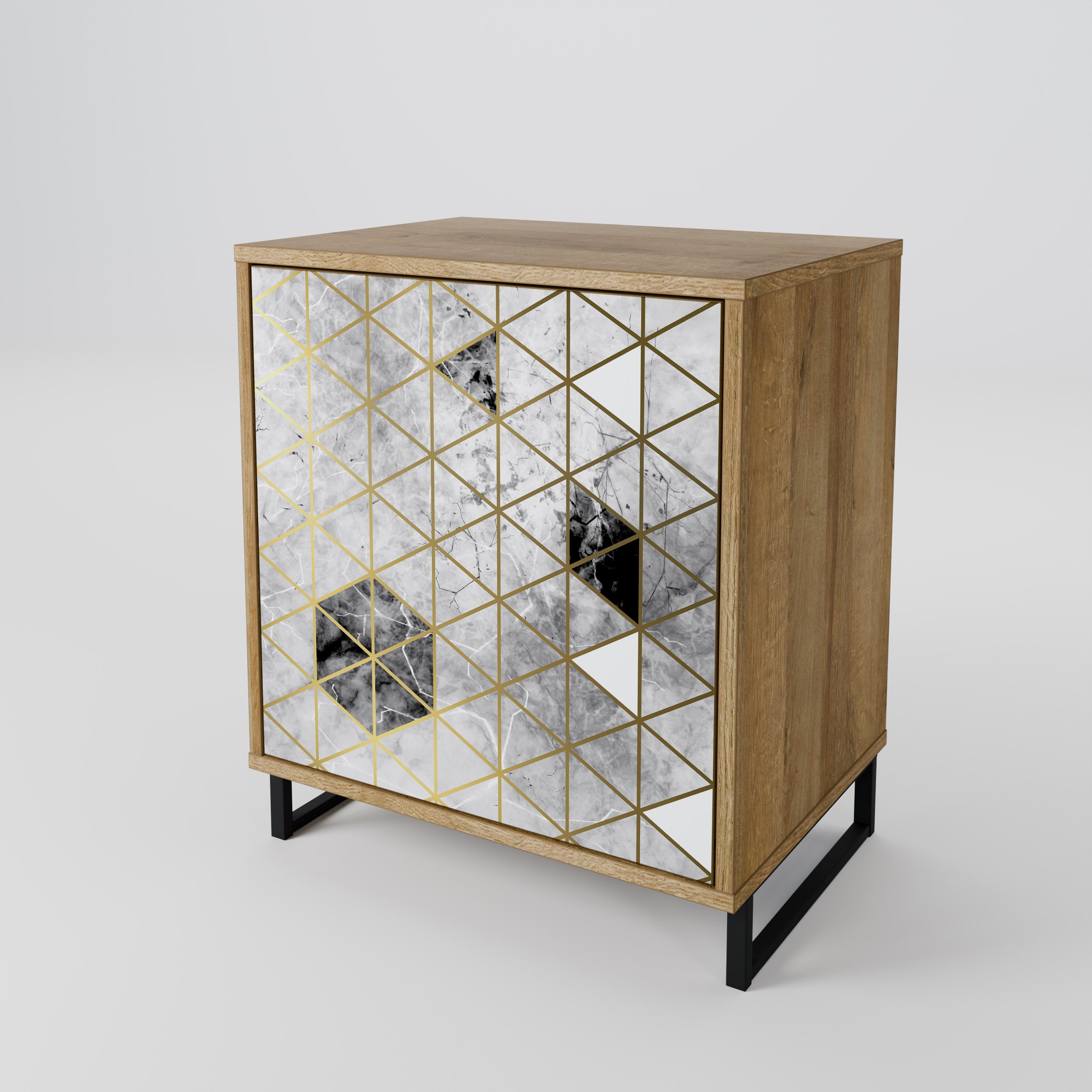 ASHEN ARIA Aparador de 1 Porta em Efeito Carvalho