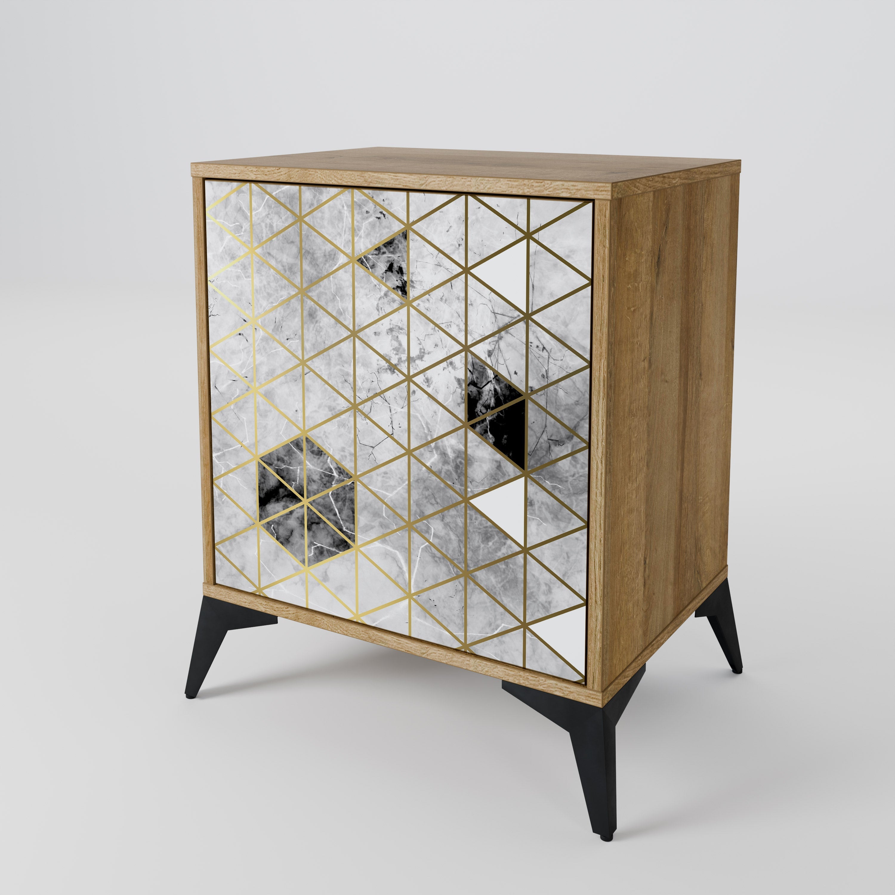 ASHEN ARIA Aparador de 1 Porta em Efeito Carvalho