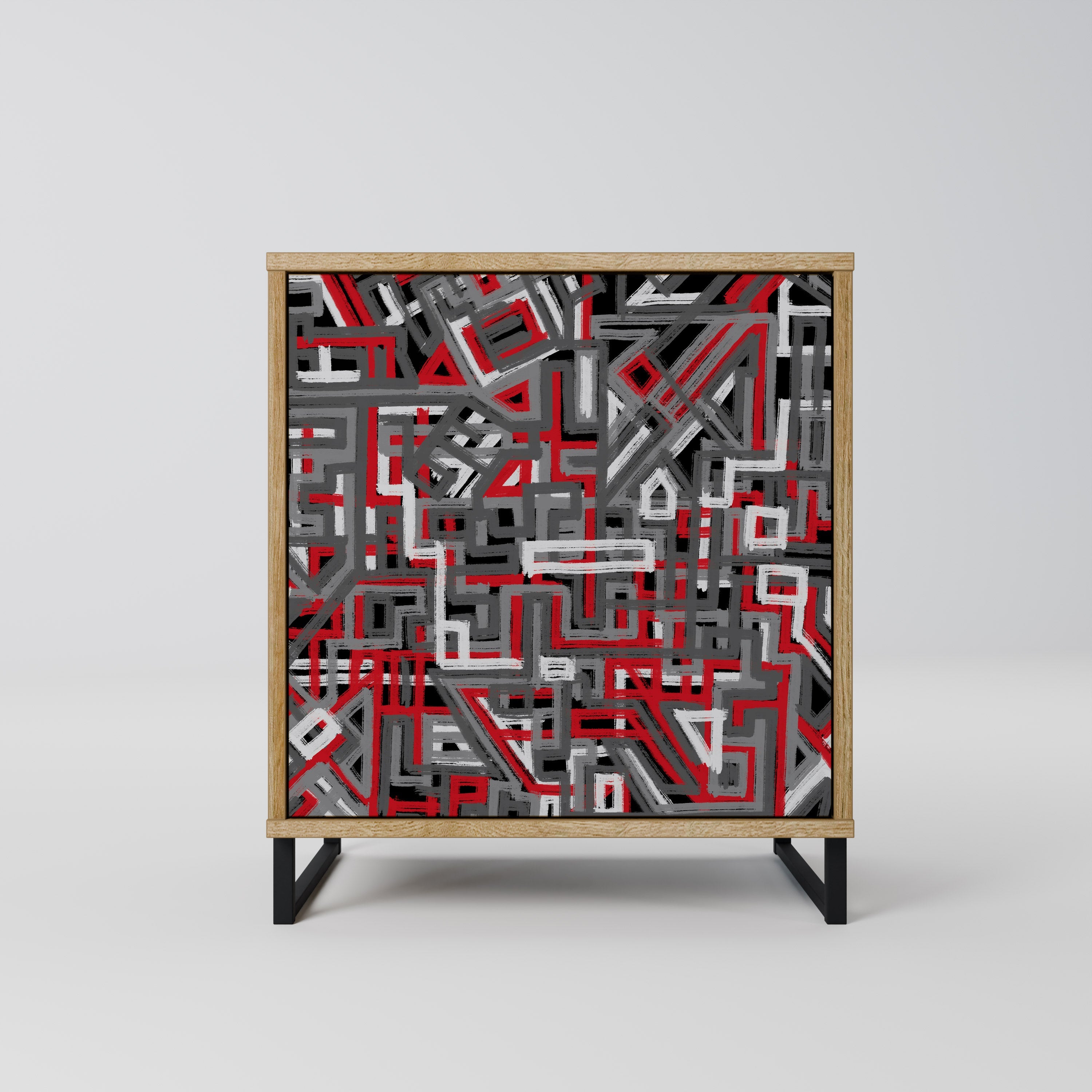 BROKEN LINES Aparador de 1 Porta em Efeito Carvalho