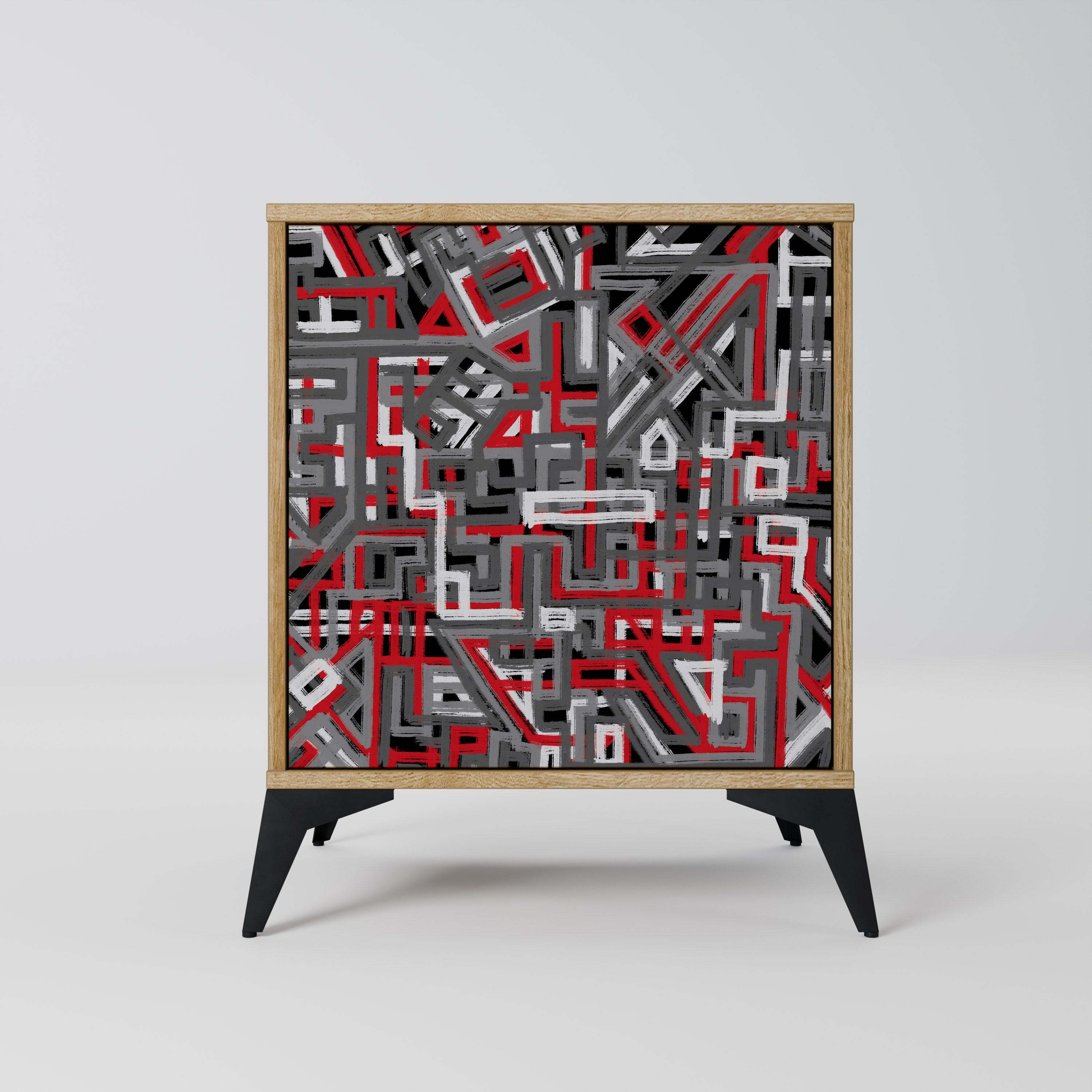 BROKEN LINES Aparador de 1 Porta em Efeito Carvalho