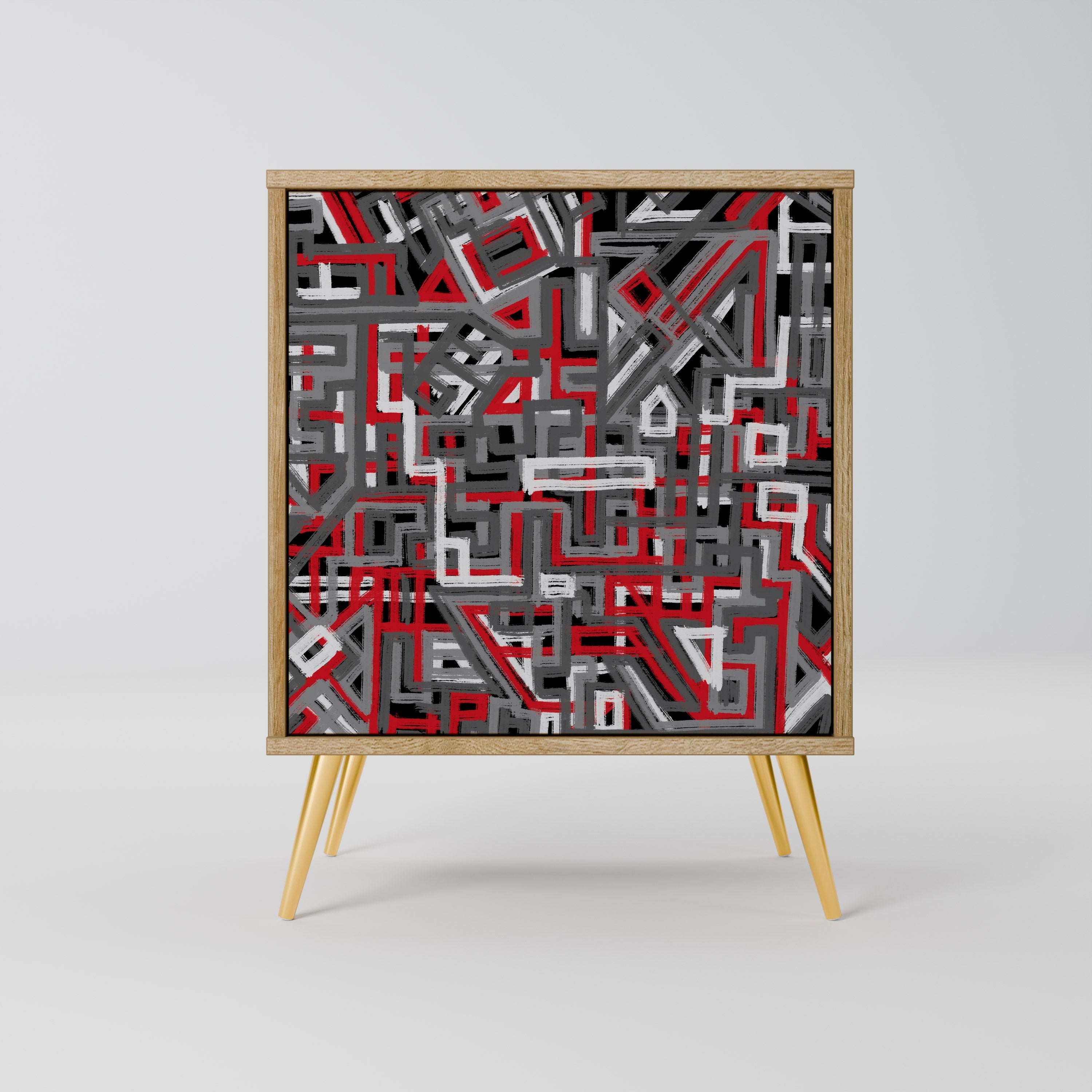 BROKEN LINES Aparador de 1 Porta em Efeito Carvalho