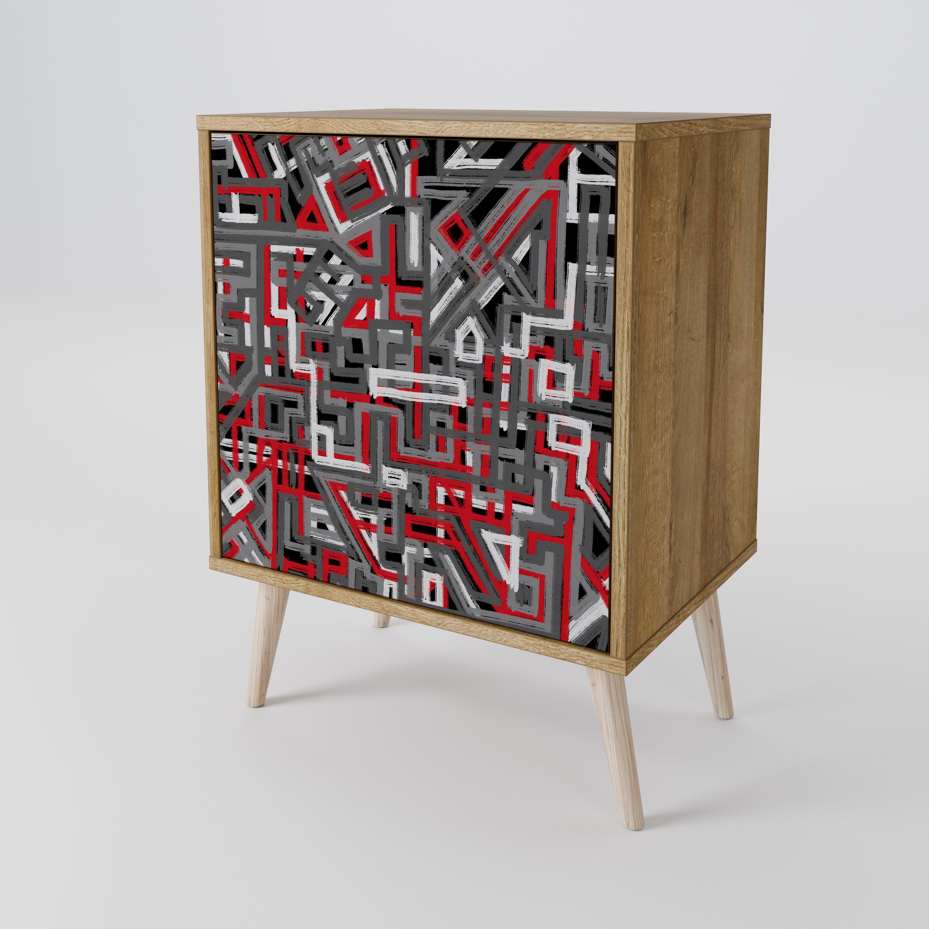 BROKEN LINES Aparador de 1 Porta em Efeito Carvalho