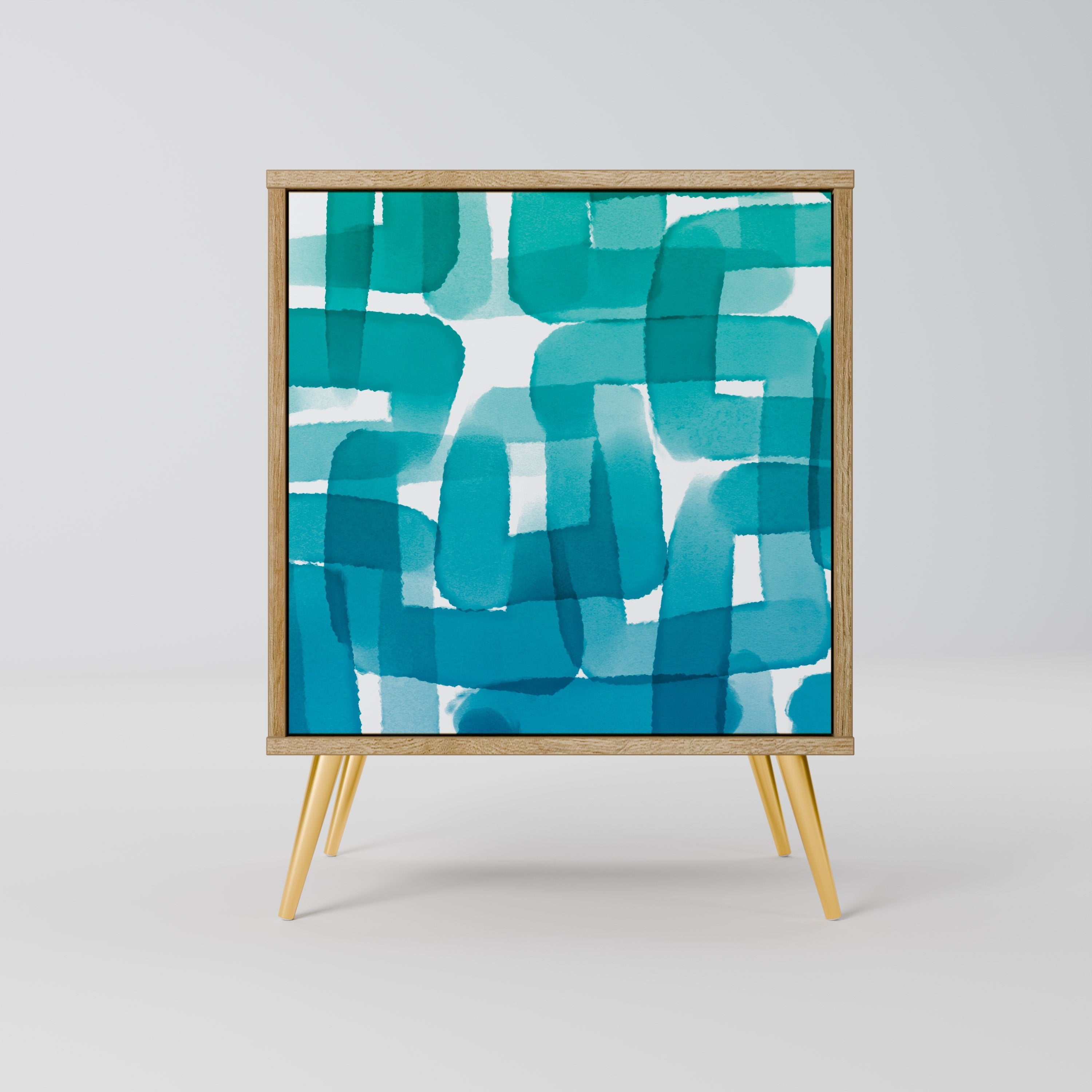 TURQUOISE RECTANGLES Aparador de 1 Porta em Efeito Carvalho