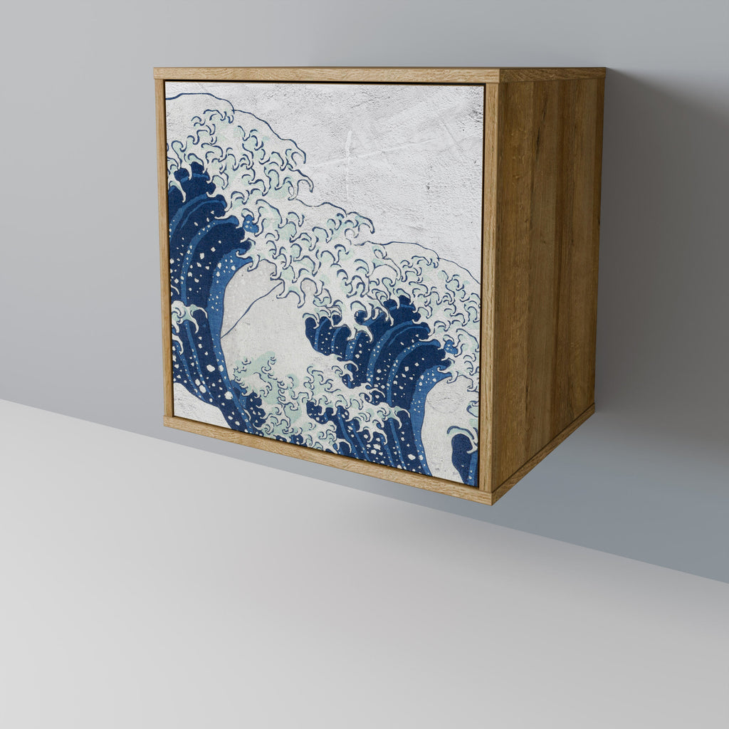 THE GREAT WAVE AT KANAGAWA Aparador de 1 Porta em Efeito Carvalho