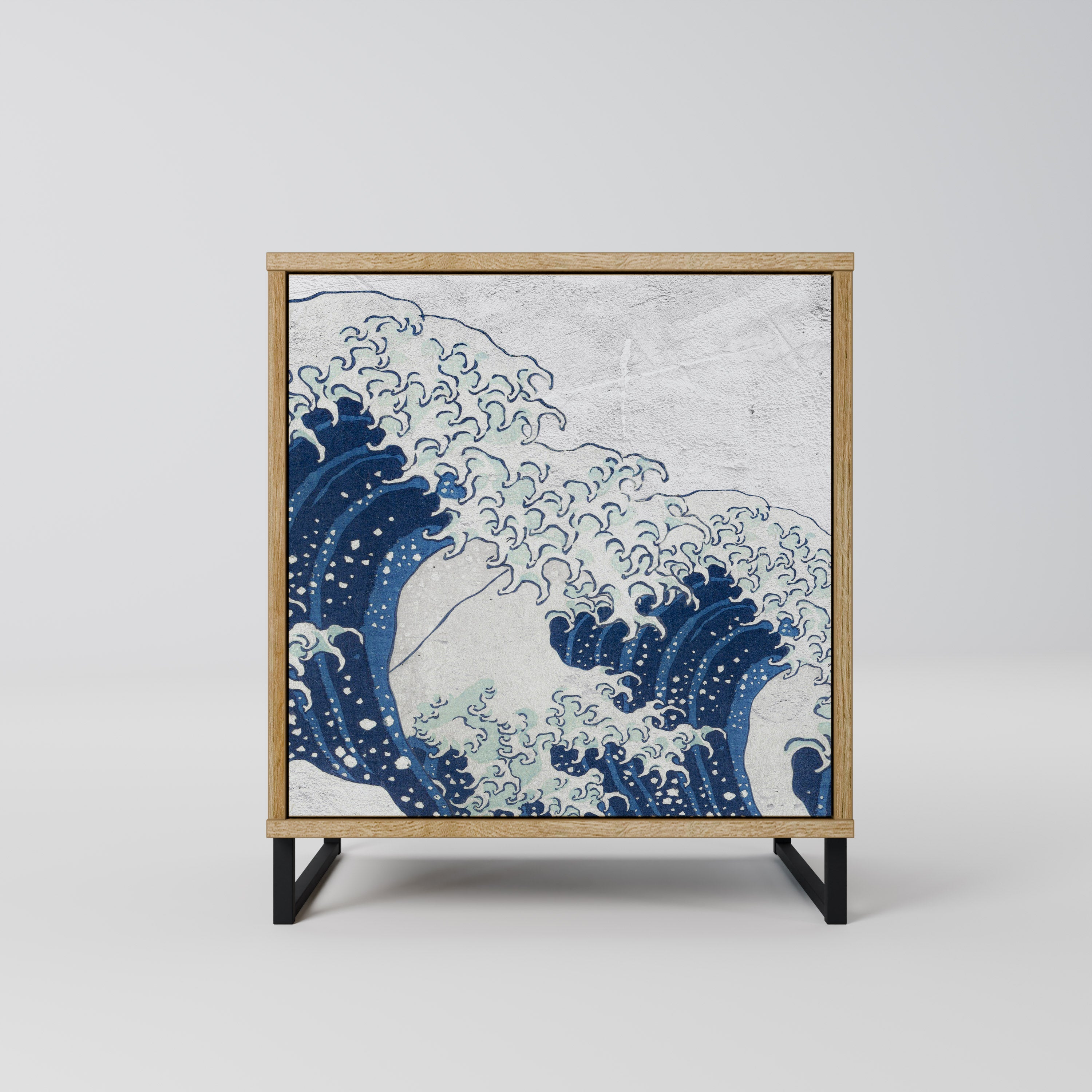 THE GREAT WAVE AT KANAGAWA Aparador de 1 Porta em Efeito Carvalho