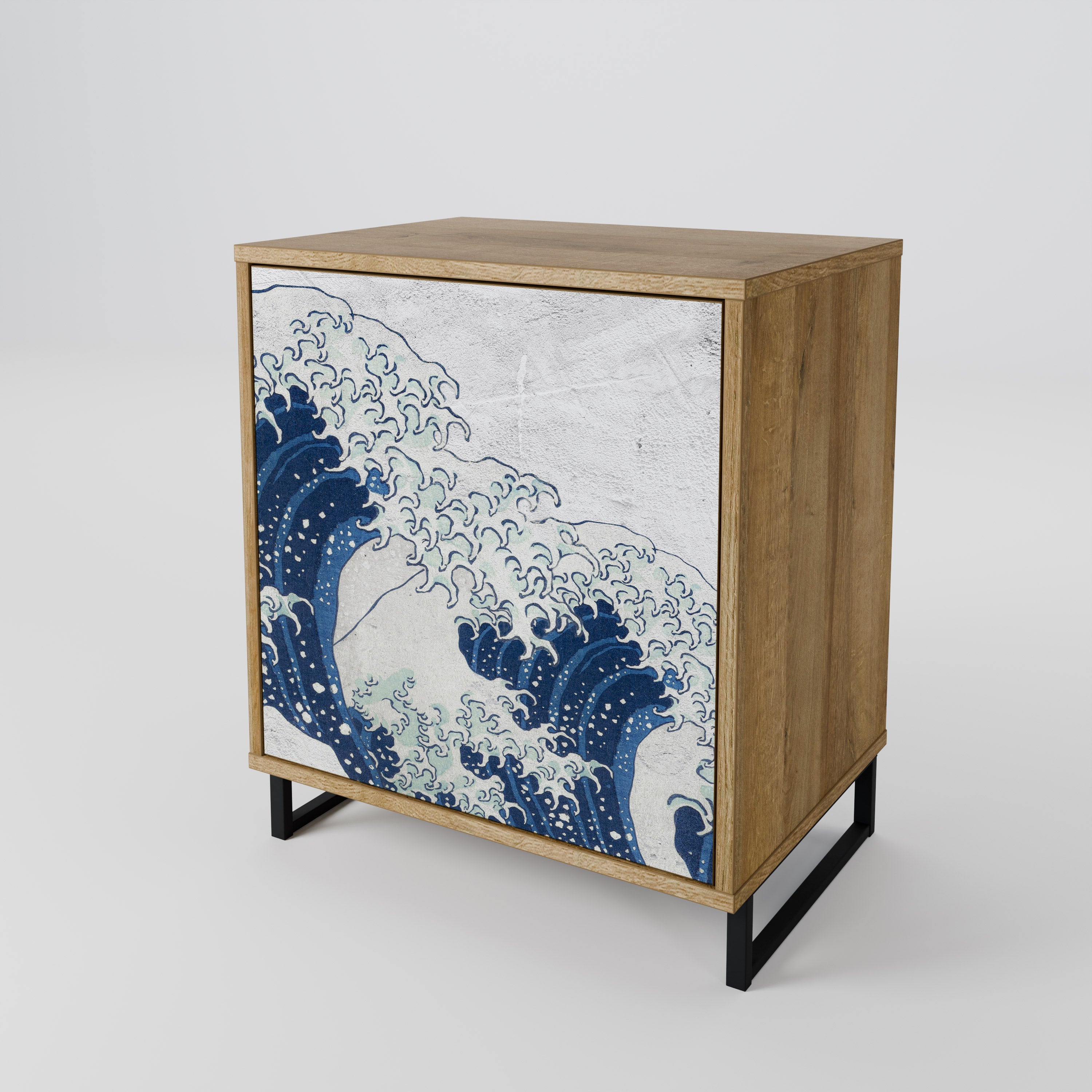 THE GREAT WAVE AT KANAGAWA Aparador de 1 Porta em Efeito Carvalho