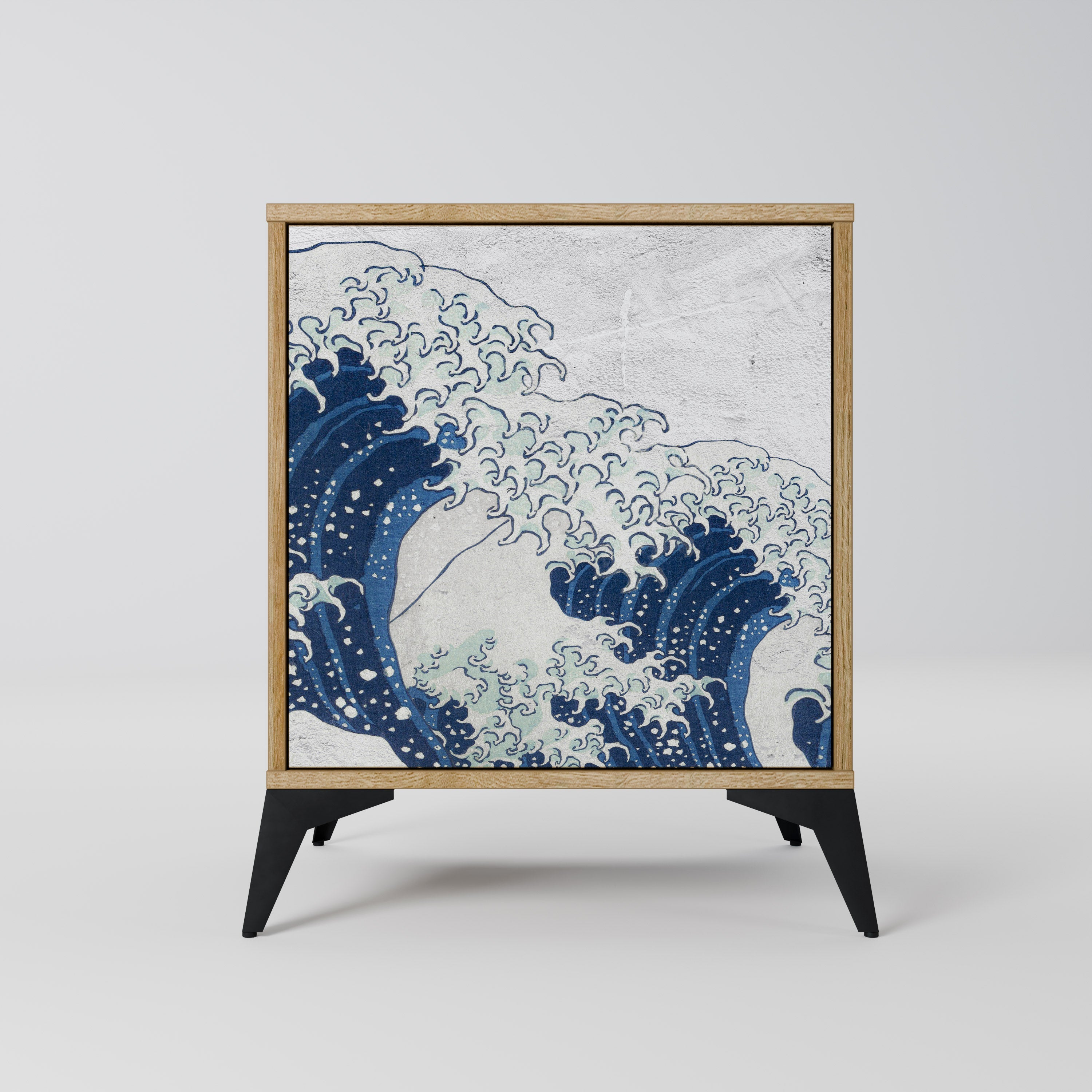 THE GREAT WAVE AT KANAGAWA Aparador de 1 Porta em Efeito Carvalho