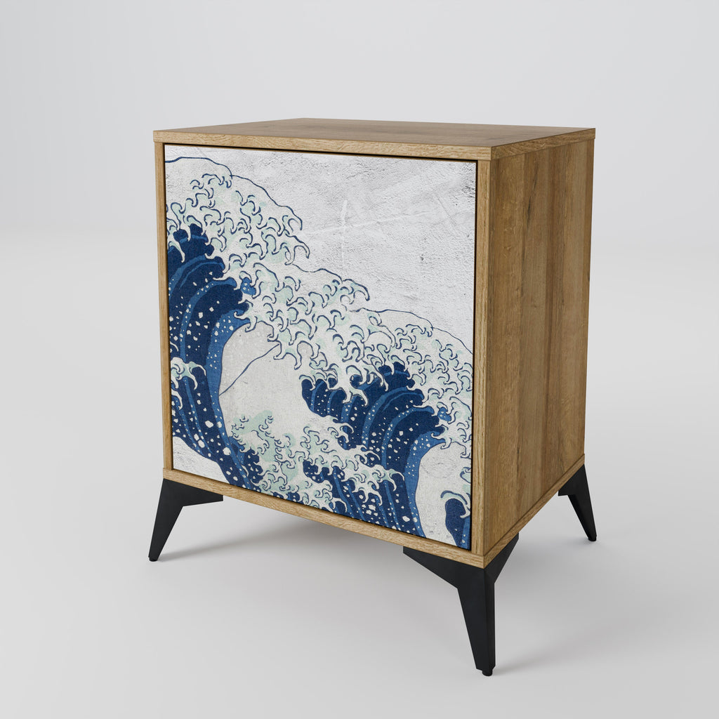 THE GREAT WAVE AT KANAGAWA Aparador de 1 Porta em Efeito Carvalho