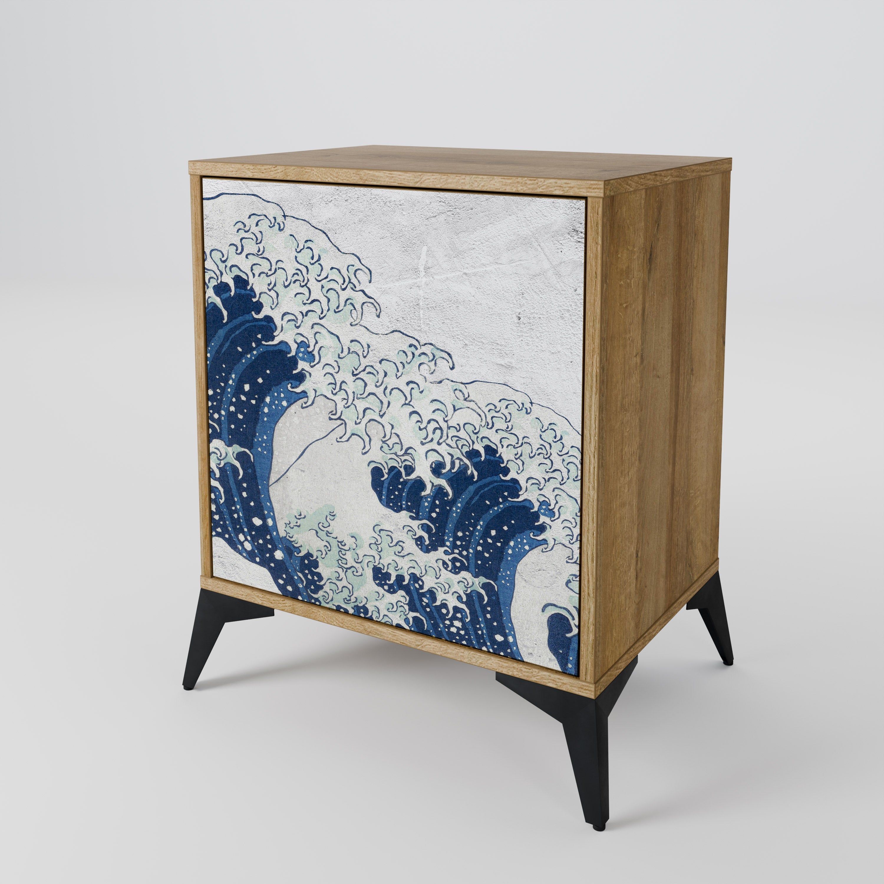 THE GREAT WAVE AT KANAGAWA Aparador de 1 Porta em Efeito Carvalho