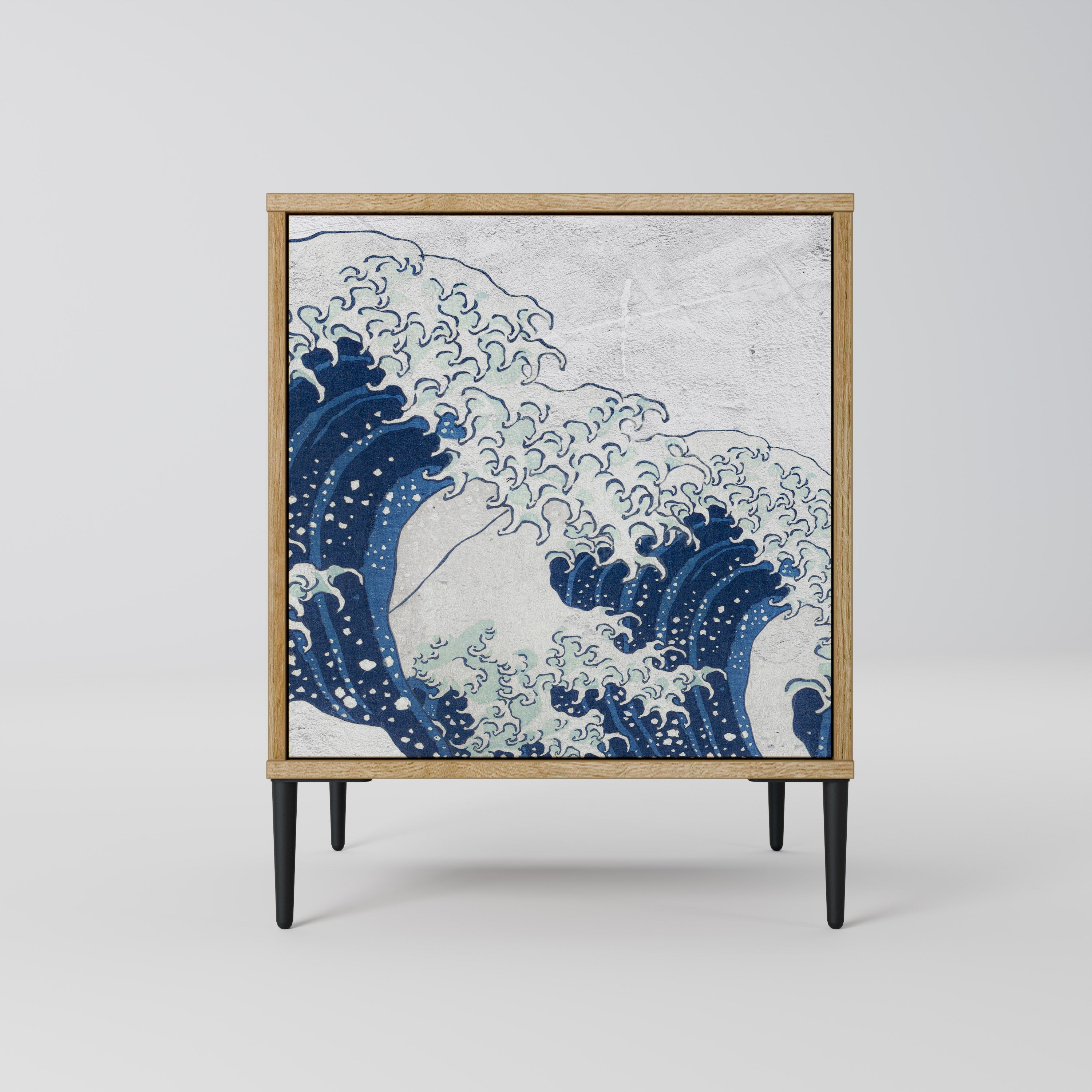 THE GREAT WAVE AT KANAGAWA Aparador de 1 Porta em Efeito Carvalho