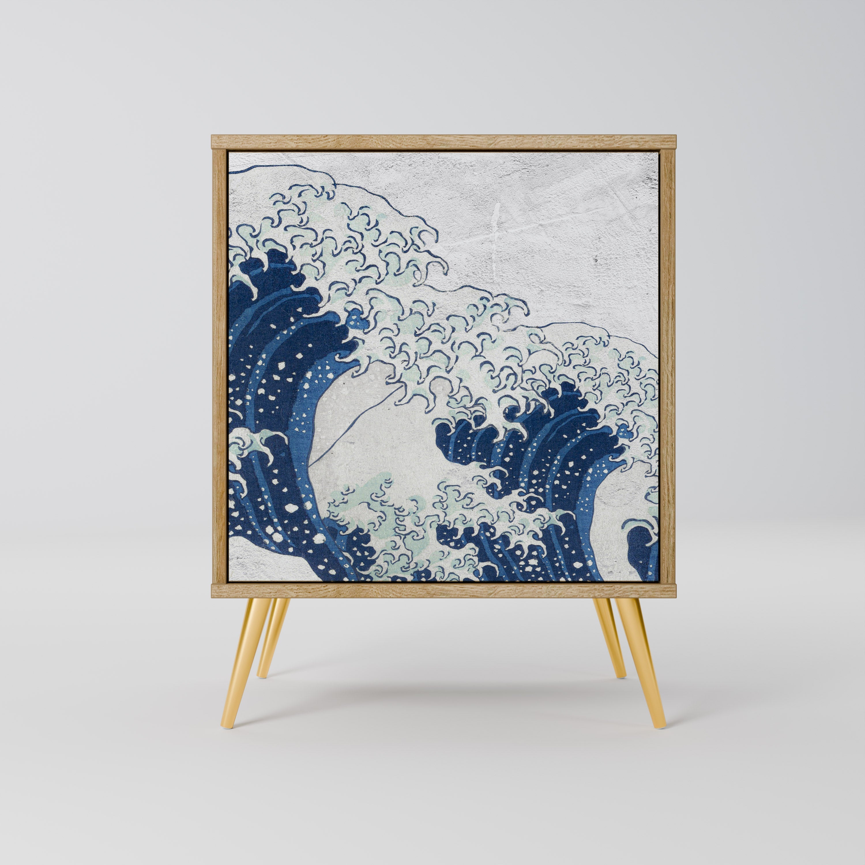 THE GREAT WAVE AT KANAGAWA Aparador de 1 Porta em Efeito Carvalho