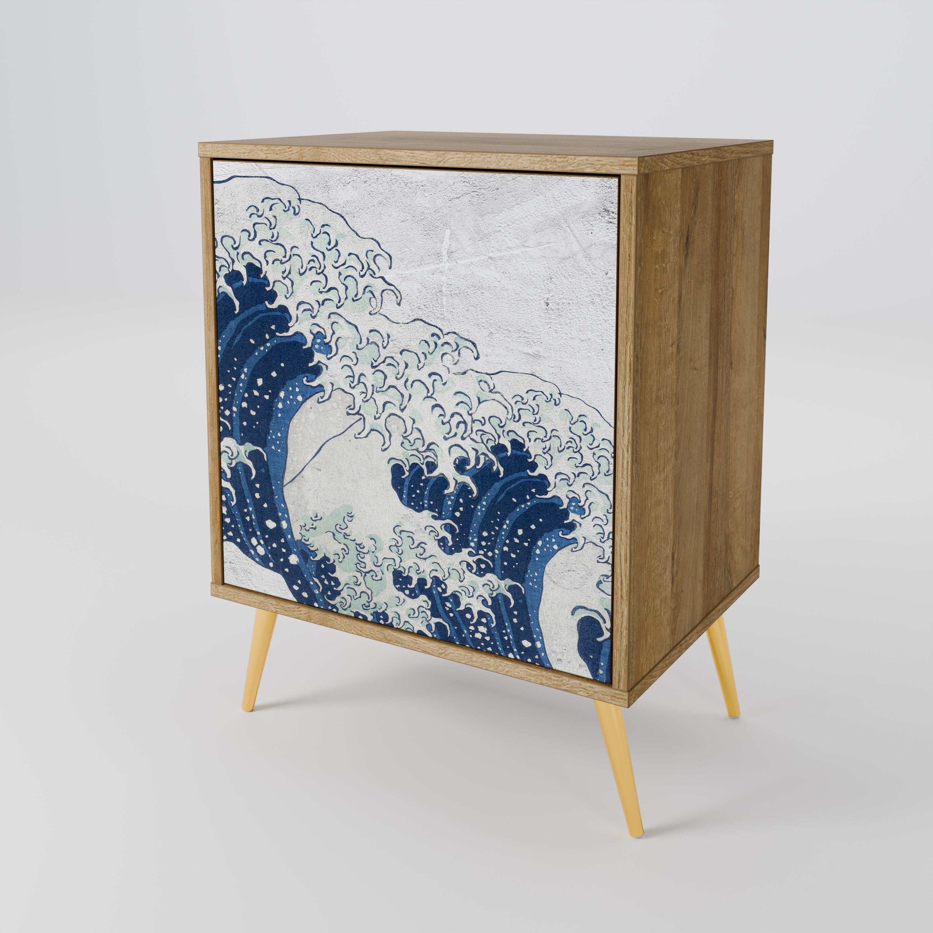 THE GREAT WAVE AT KANAGAWA Aparador de 1 Porta em Efeito Carvalho