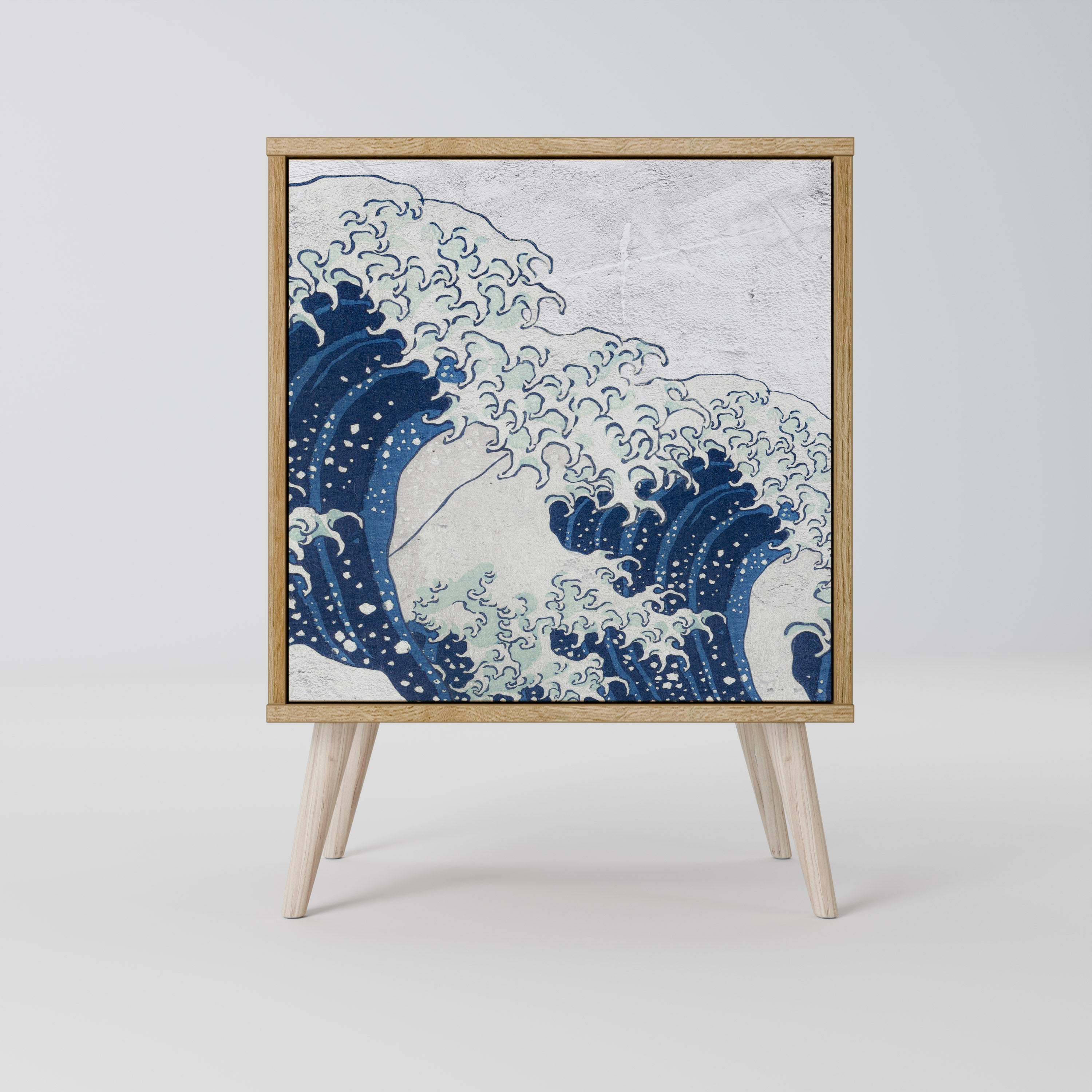 THE GREAT WAVE AT KANAGAWA Aparador de 1 Porta em Efeito Carvalho