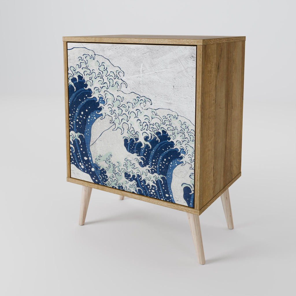 THE GREAT WAVE AT KANAGAWA Aparador de 1 Porta em Efeito Carvalho