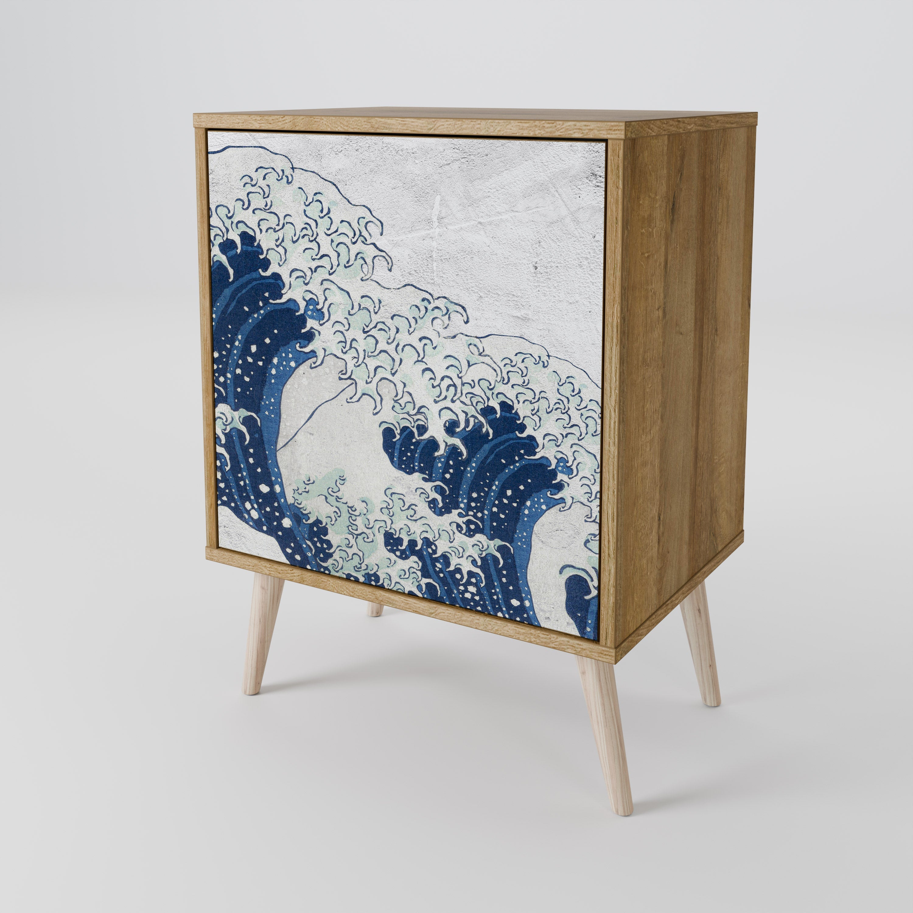 THE GREAT WAVE AT KANAGAWA Aparador de 1 Porta em Efeito Carvalho