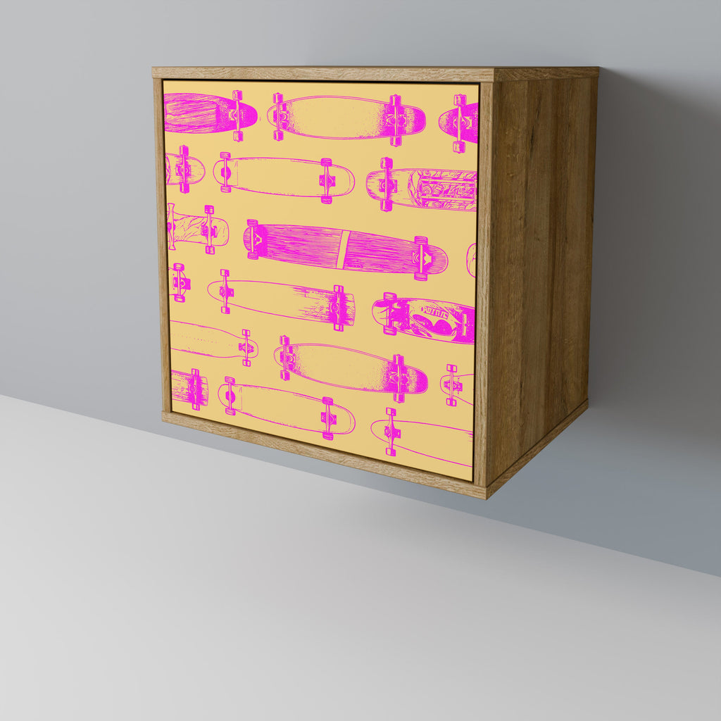 SKATEBOARD ARTISTRY Aparador de 1 Porta em Efeito Carvalho