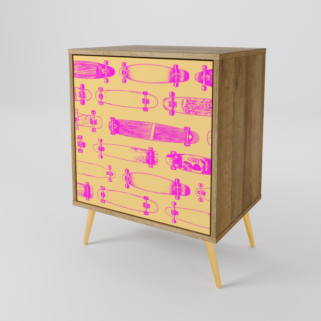 SKATEBOARD ARTISTRY Aparador de 1 Porta em Efeito Carvalho