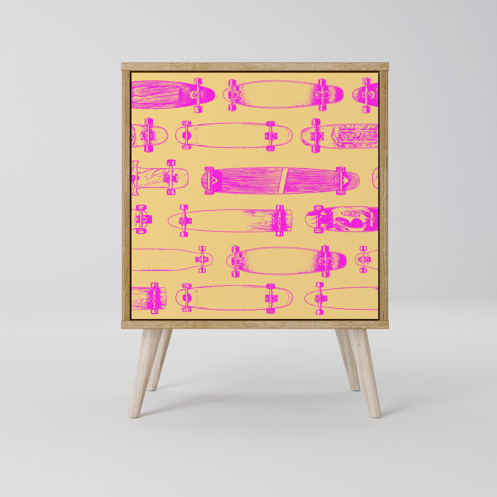 SKATEBOARD ARTISTRY Aparador de 1 Porta em Efeito Carvalho