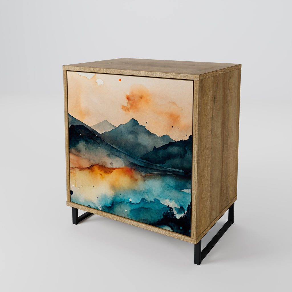 OMINOUS MOUNTAINS Aparador de 1 Porta em Efeito Carvalho