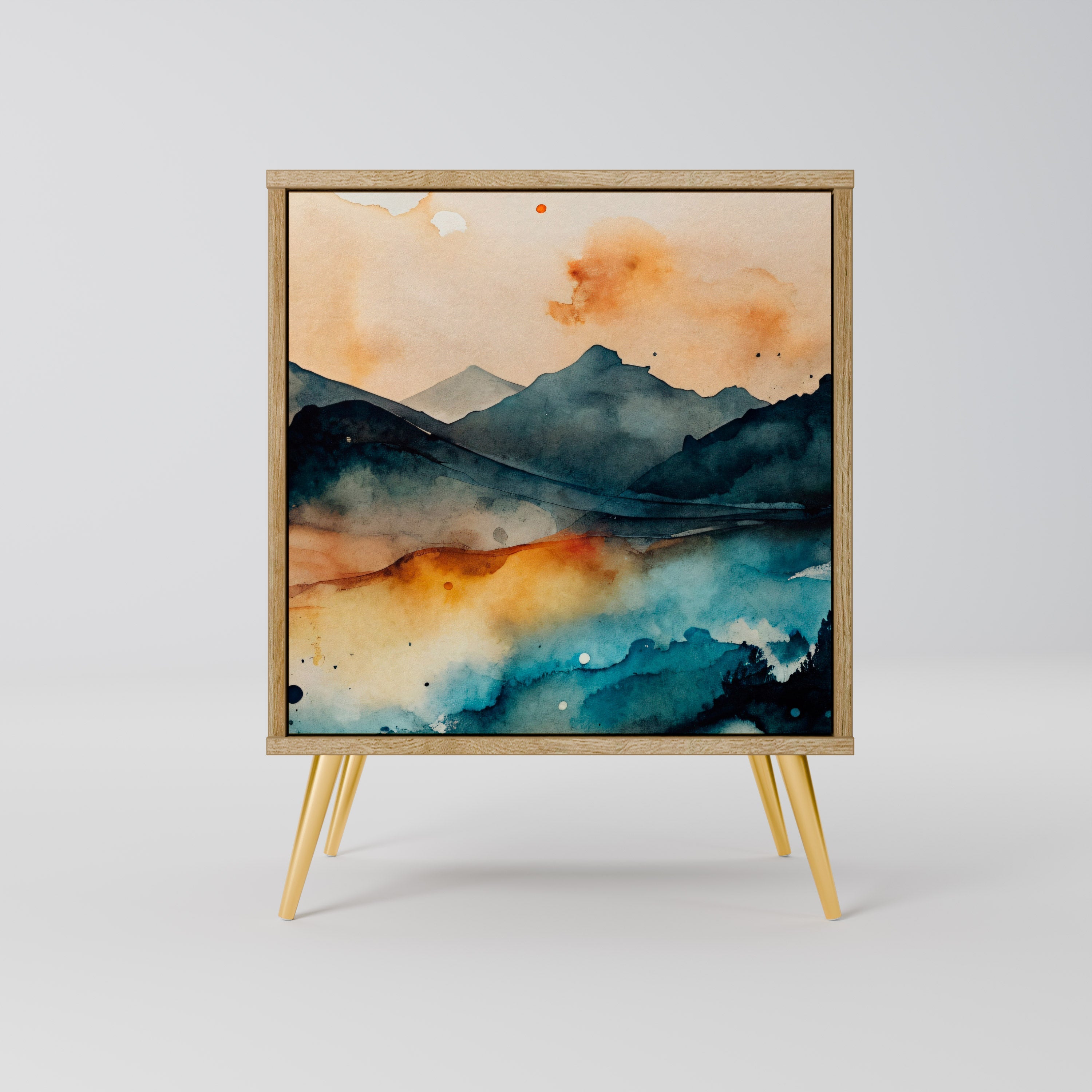 OMINOUS MOUNTAINS Aparador de 1 Porta em Efeito Carvalho