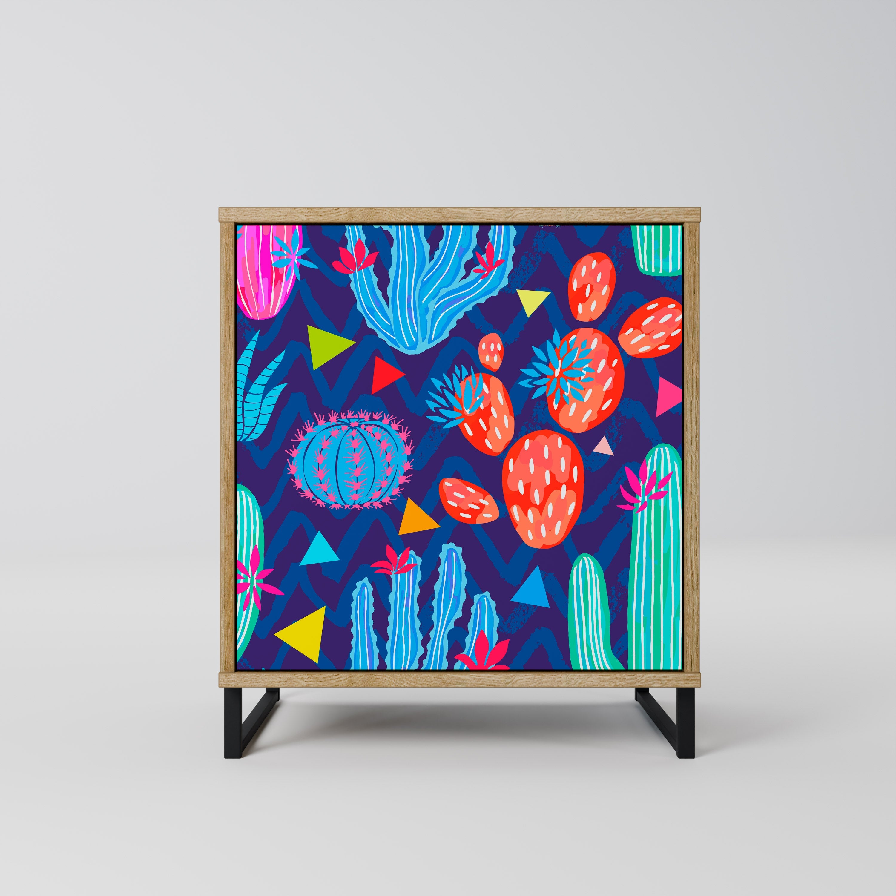 CACTUS VIBES Aparador de 1 Porta em Efeito Carvalho