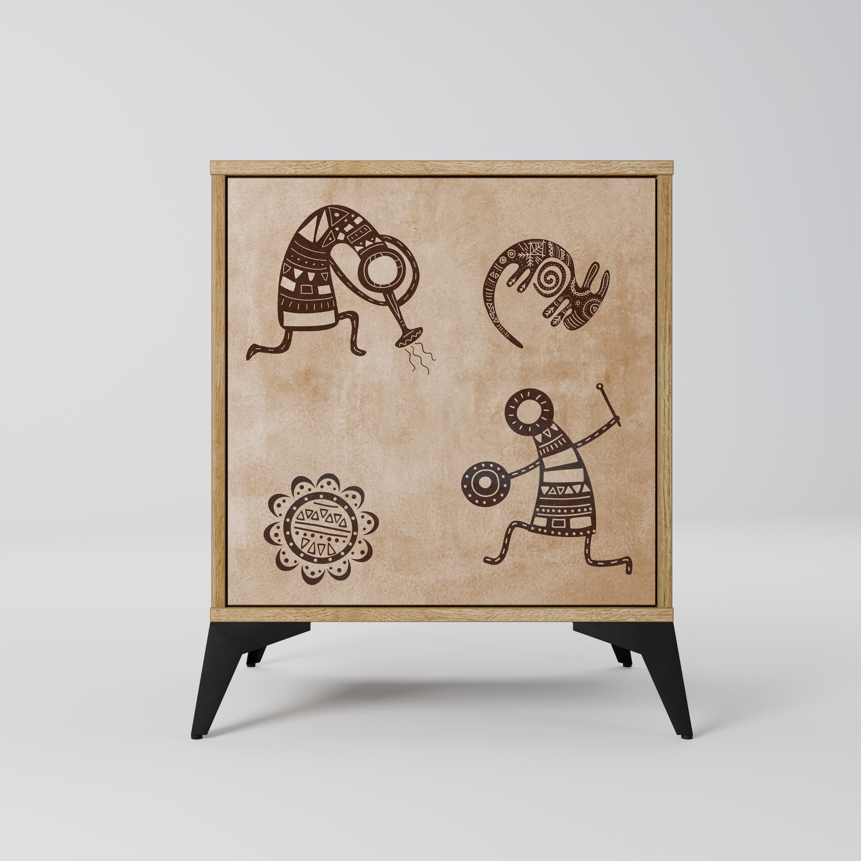 AFRICAN STYLE Aparador de 1 Porta em Efeito Carvalho