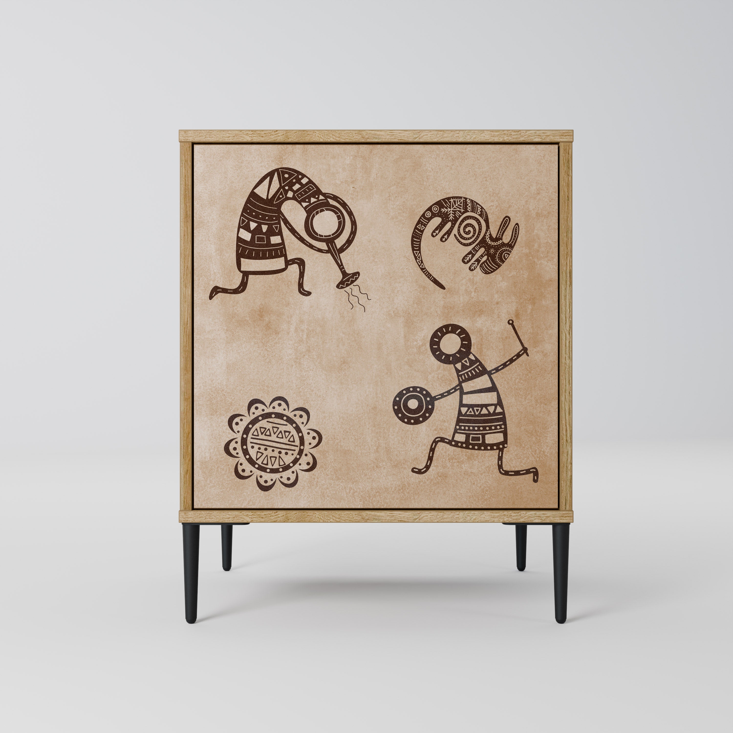 AFRICAN STYLE Aparador de 1 Porta em Efeito Carvalho