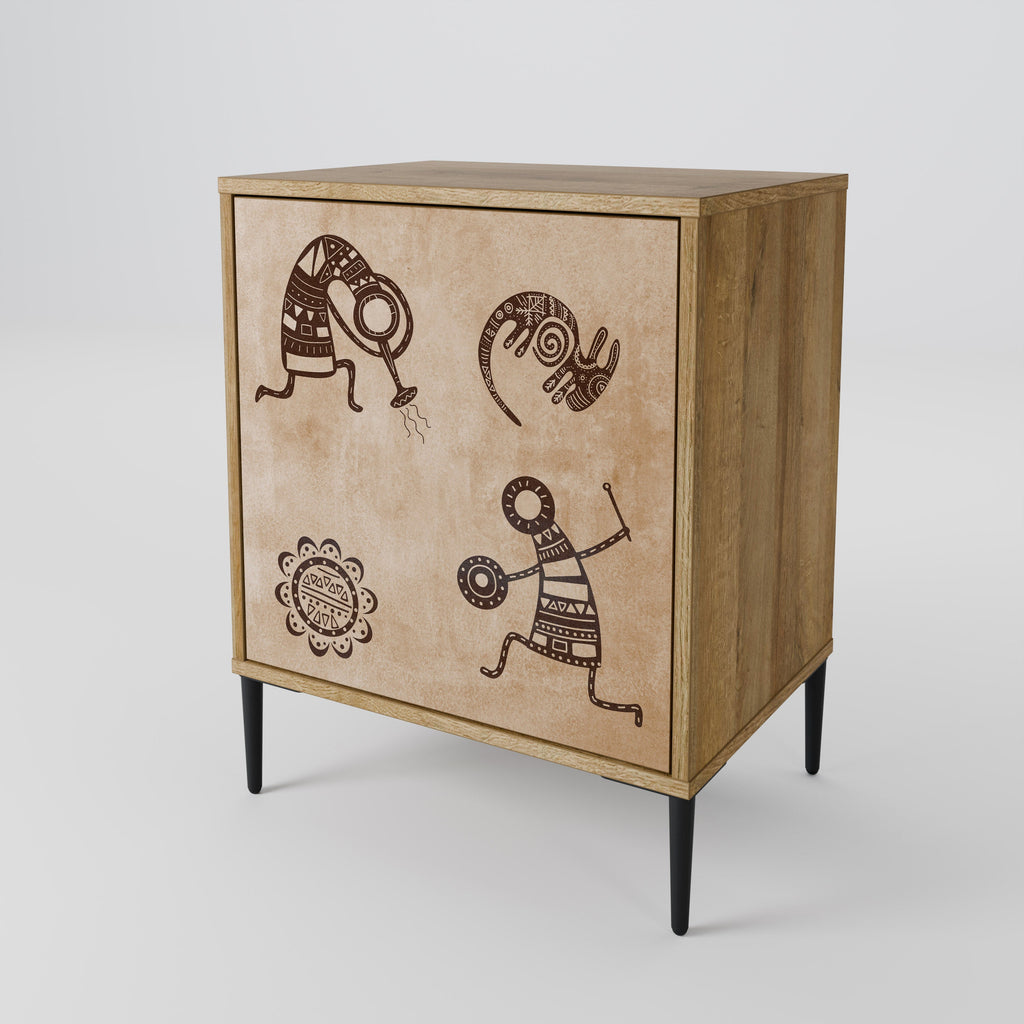 AFRICAN STYLE Aparador de 1 Porta em Efeito Carvalho