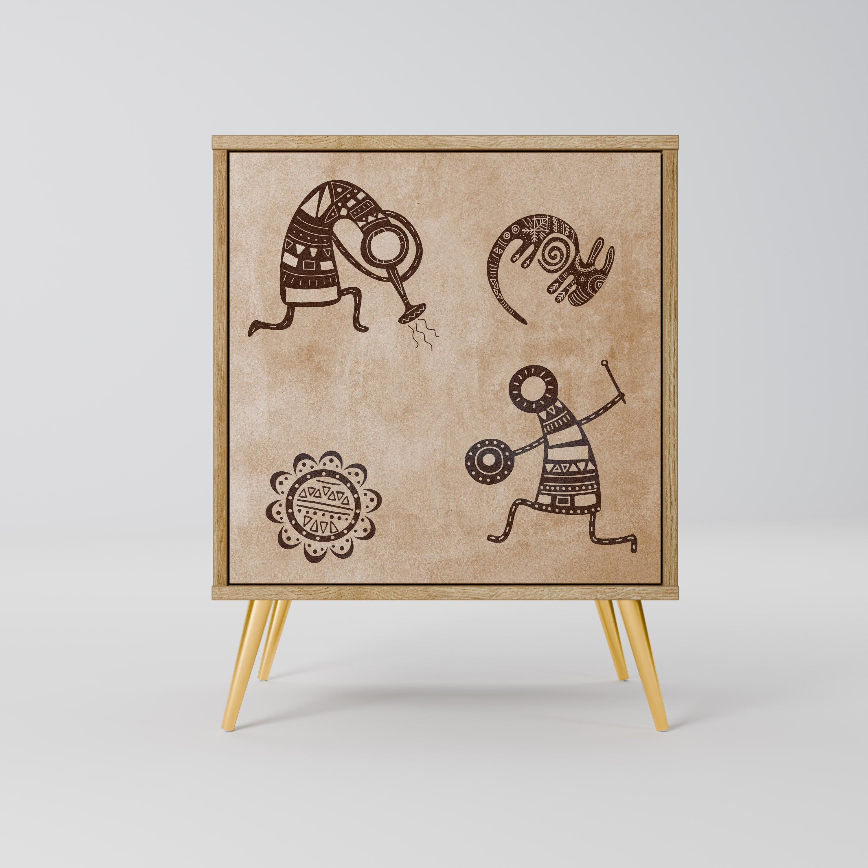 AFRICAN STYLE Aparador de 1 Porta em Efeito Carvalho