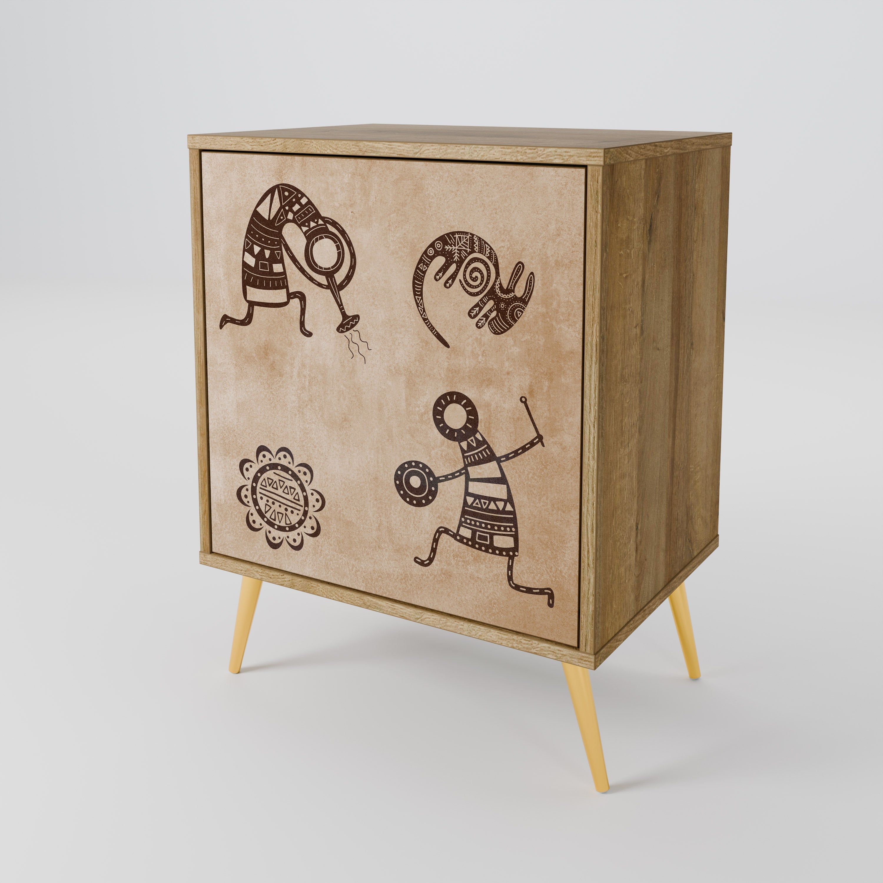 AFRICAN STYLE Aparador de 1 Porta em Efeito Carvalho