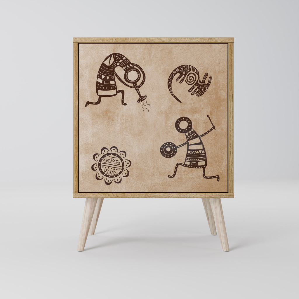 AFRICAN STYLE Aparador de 1 Porta em Efeito Carvalho