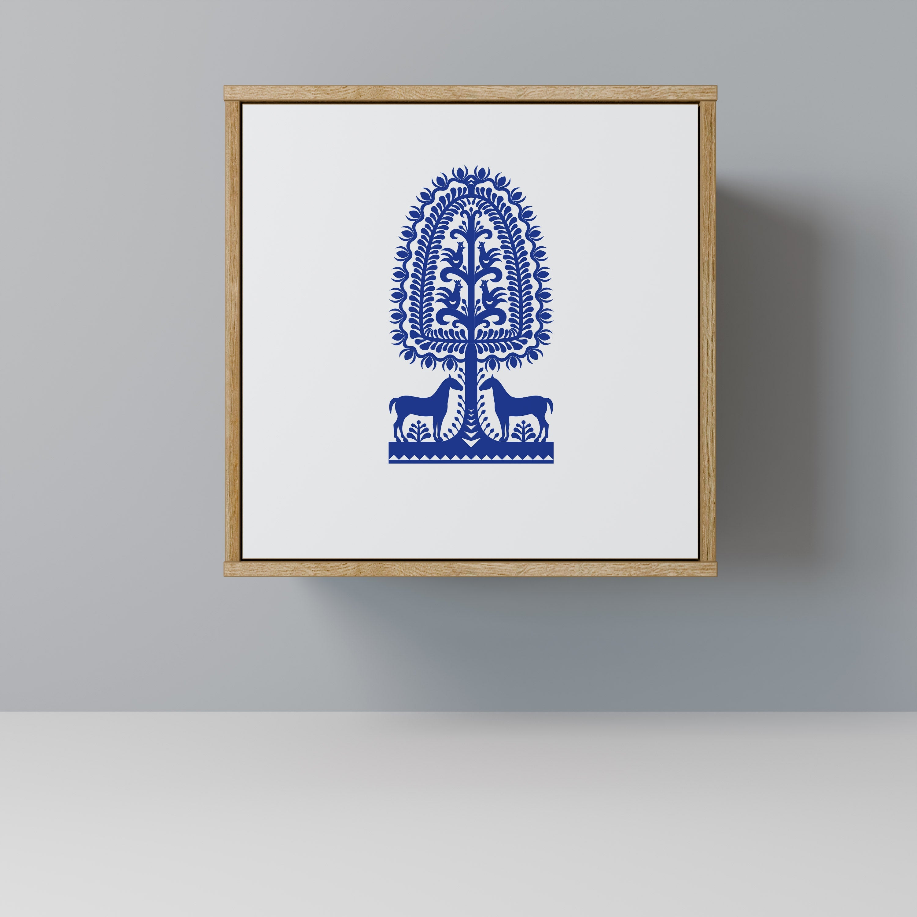 POLISH FOLK ART Aparador de 1 Porta em Efeito Carvalho