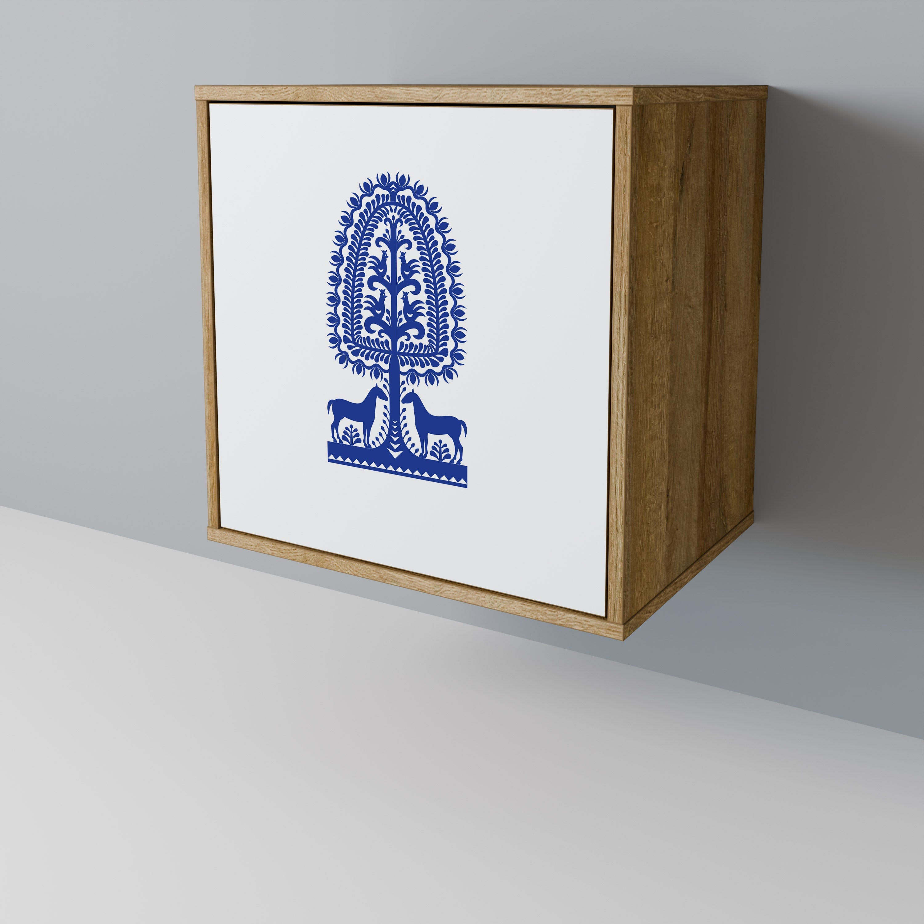 POLISH FOLK ART Aparador de 1 Porta em Efeito Carvalho