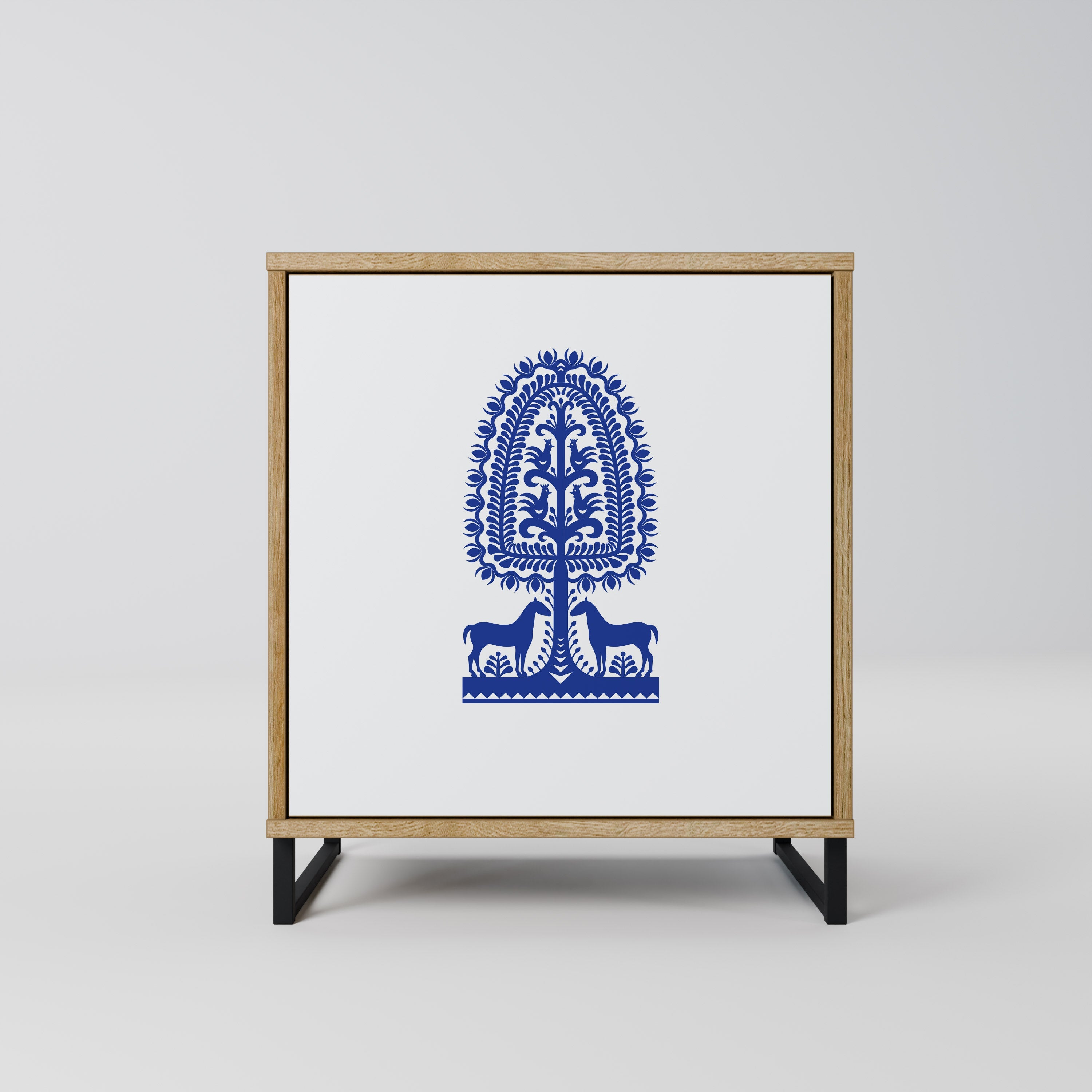 POLISH FOLK ART Aparador de 1 Porta em Efeito Carvalho