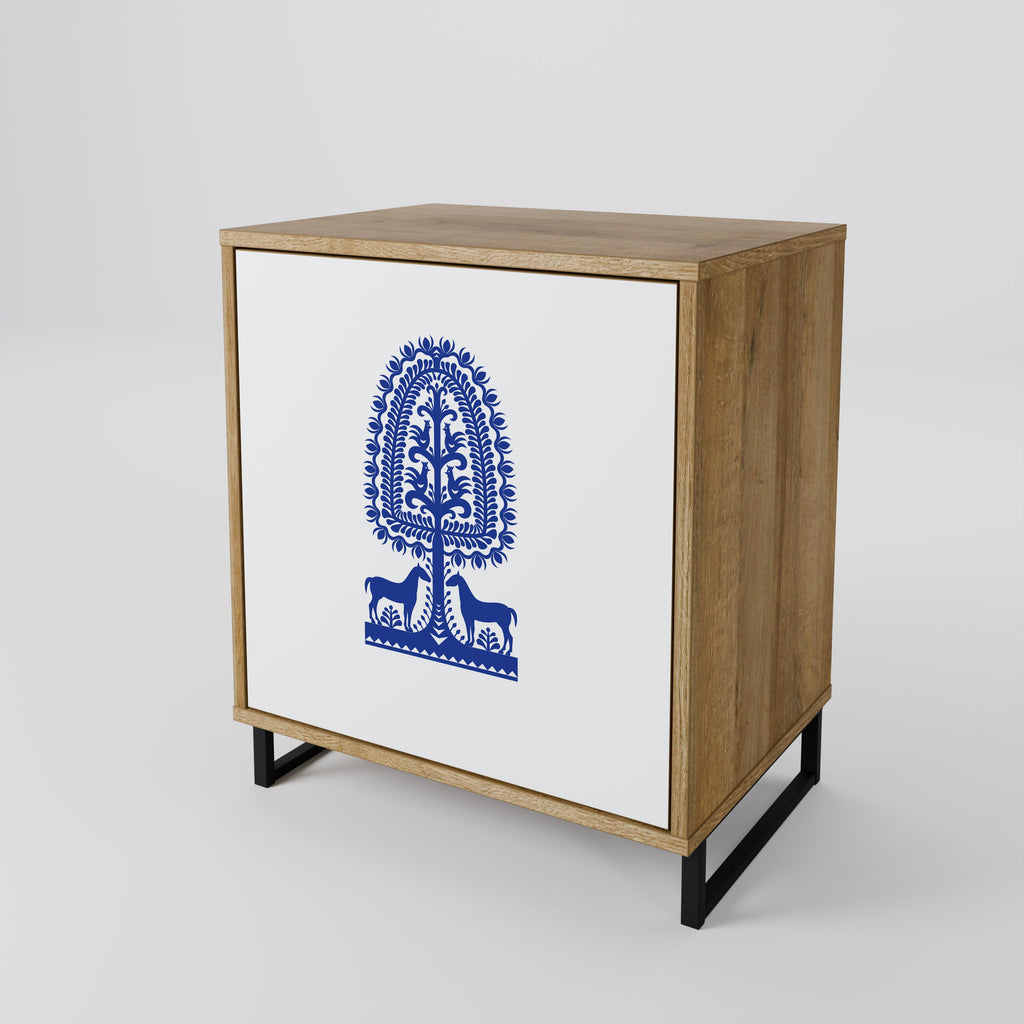 POLISH FOLK ART Aparador de 1 Porta em Efeito Carvalho