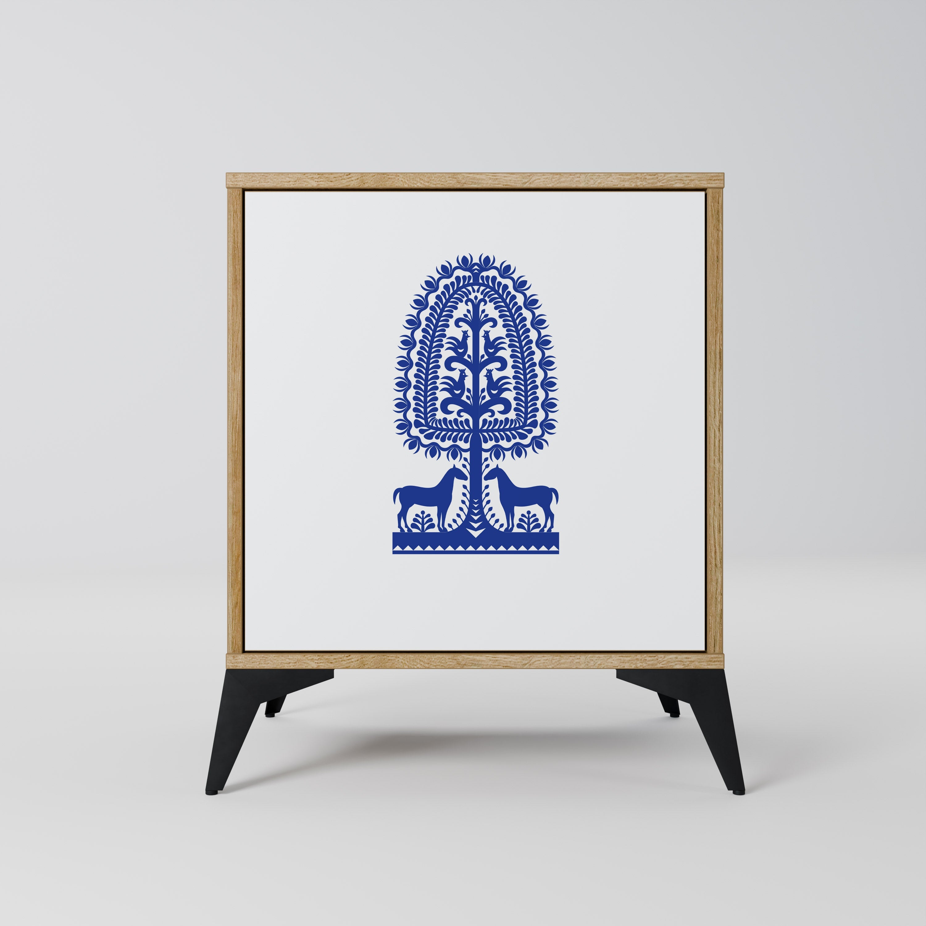 POLISH FOLK ART Aparador de 1 Porta em Efeito Carvalho