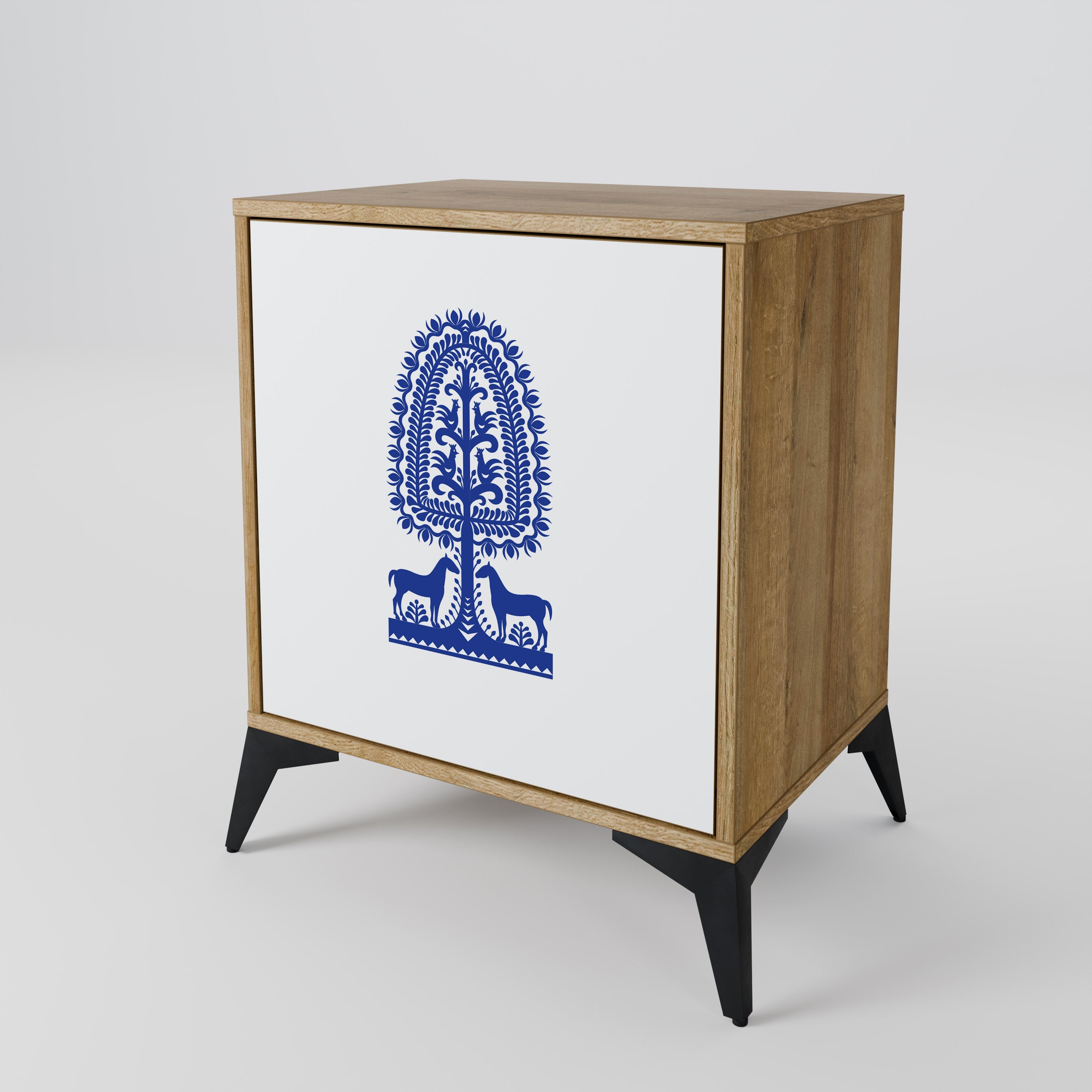 POLISH FOLK ART Aparador de 1 Porta em Efeito Carvalho