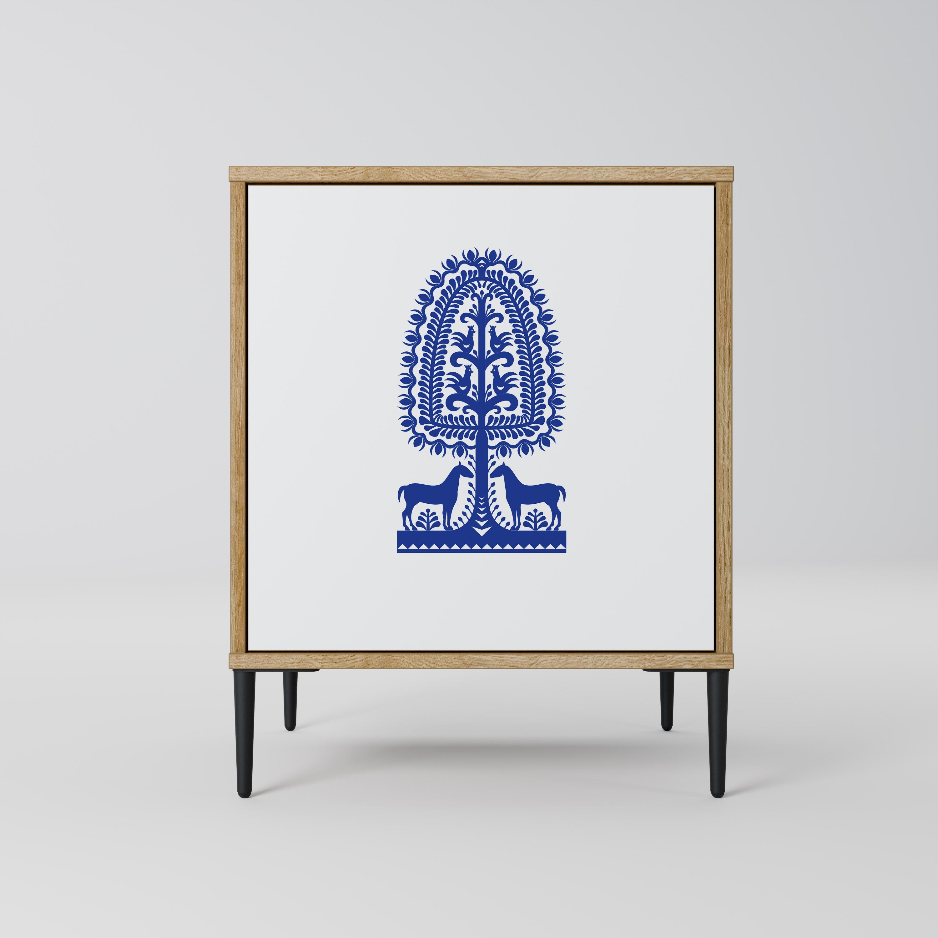 POLISH FOLK ART Aparador de 1 Porta em Efeito Carvalho