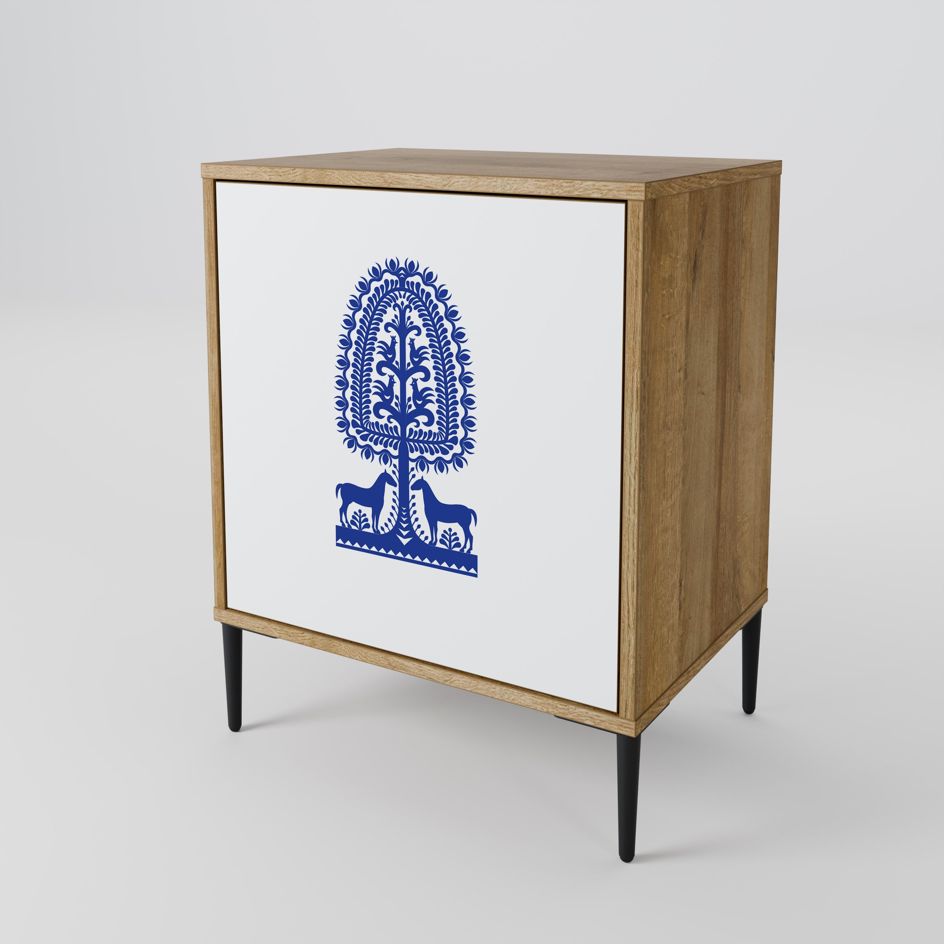 POLISH FOLK ART Aparador de 1 Porta em Efeito Carvalho